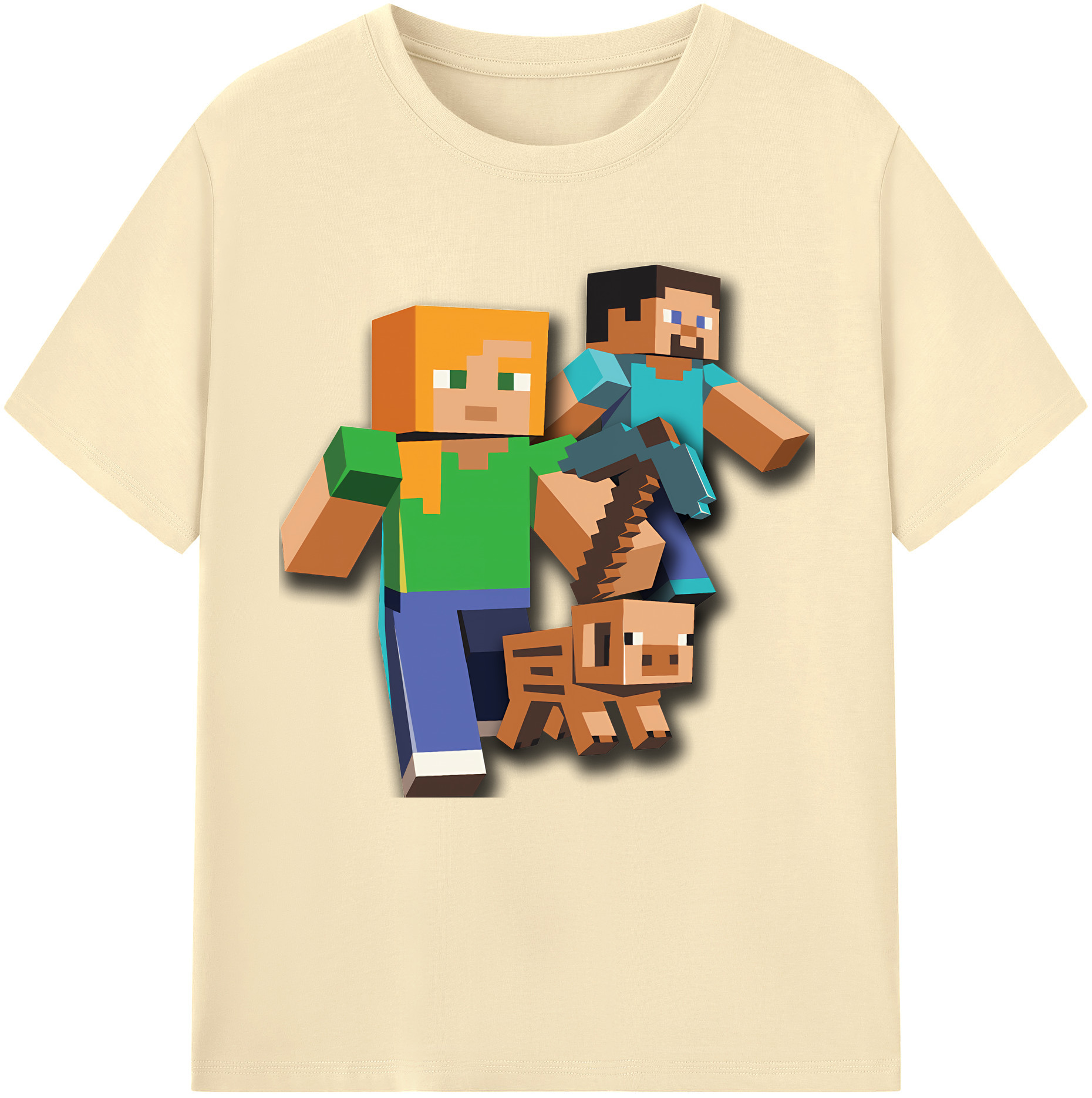 （画像用） マインクラフト ブロックの世界 Minecraft MC Block world 綿100％半袖Tシャツ（フロントプリント）