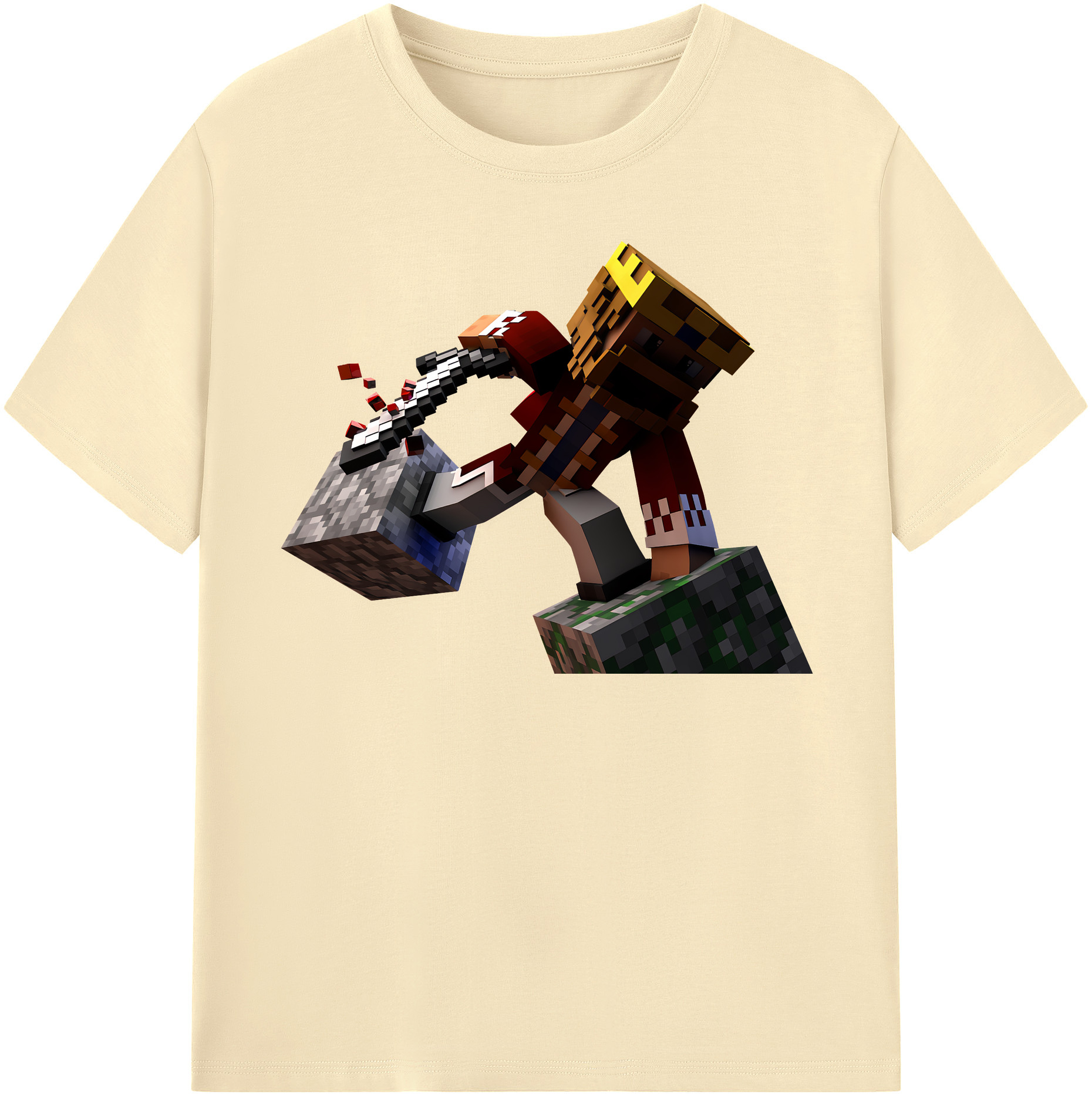 （画像用） マインクラフト ブロックの世界 Minecraft MC Block world 綿100％半袖Tシャツ（フロントプリント）