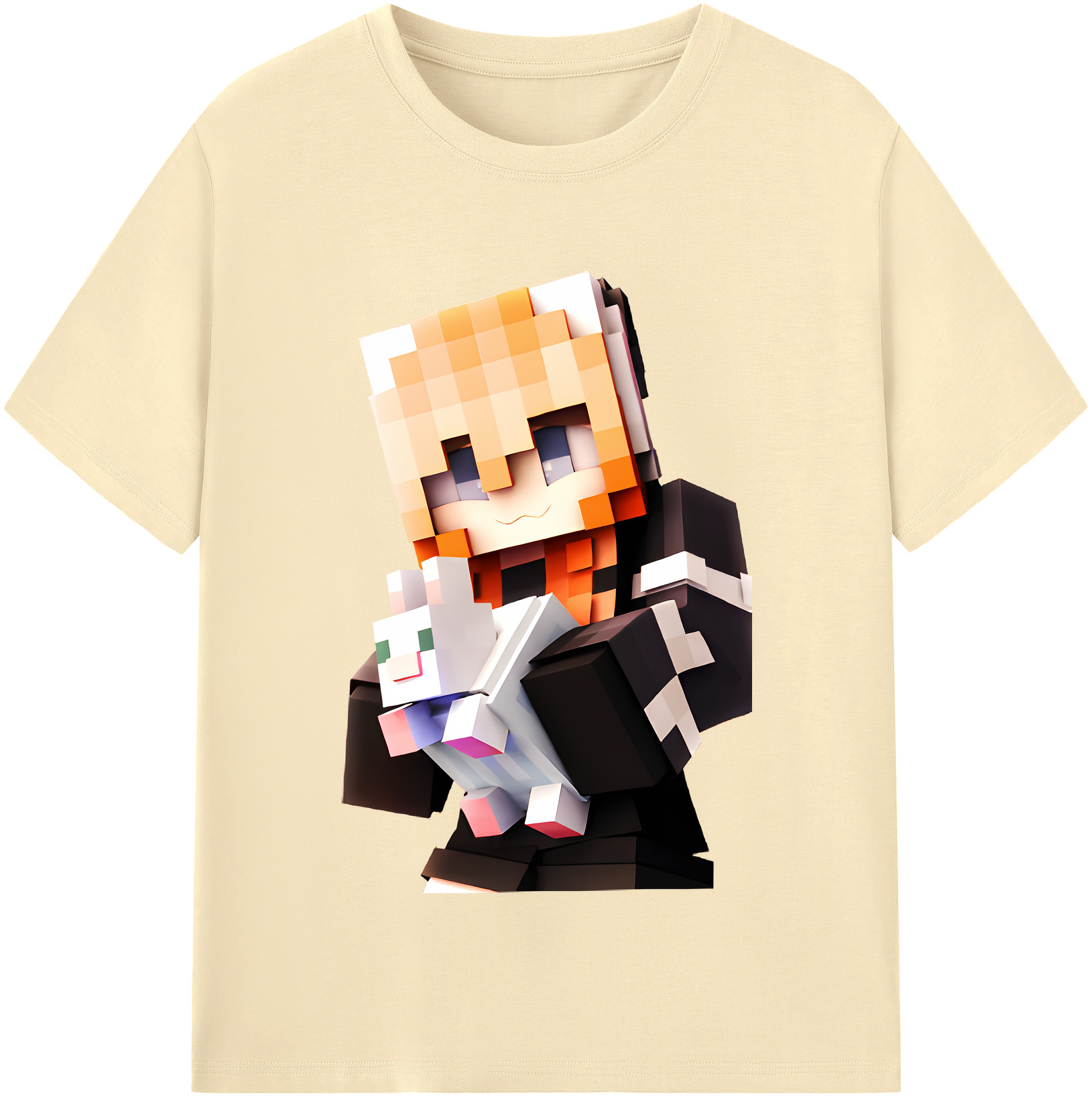 （画像用） マインクラフト ブロックの世界 Minecraft MC Block world 綿100％半袖Tシャツ（フロントプリント）