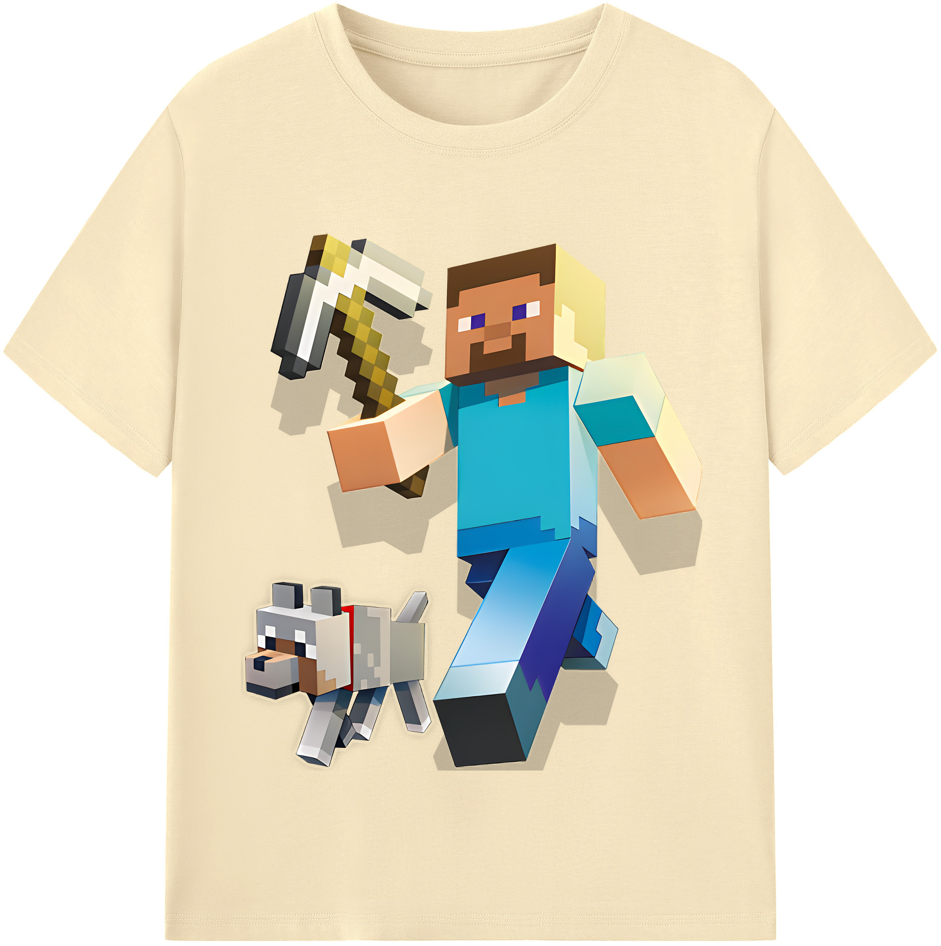 （画像用） マインクラフト ブロックの世界 Minecraft MC Block world 綿100％半袖Tシャツ（フロントプリント）