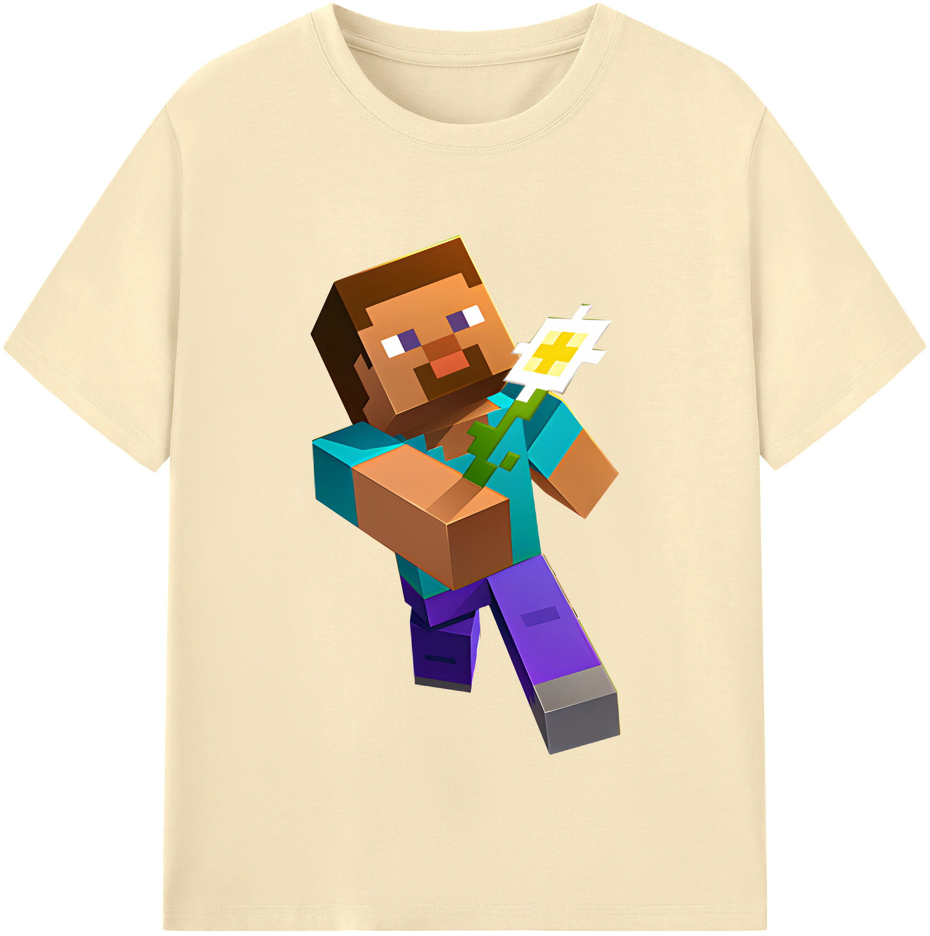 （画像用） マインクラフト ブロックの世界 Minecraft MC Block world 綿100％半袖Tシャツ（フロントプリント）