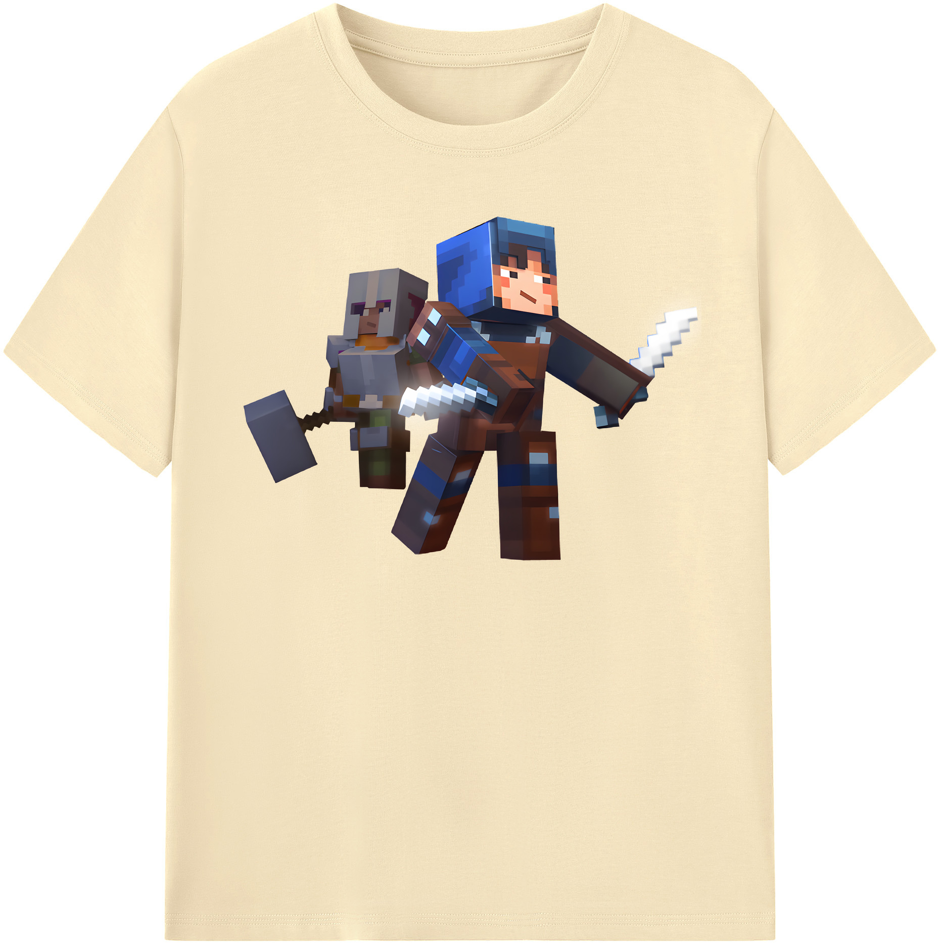 （画像用） マインクラフト ブロックの世界 Minecraft MC Block world 綿100％半袖Tシャツ（フロントプリント）