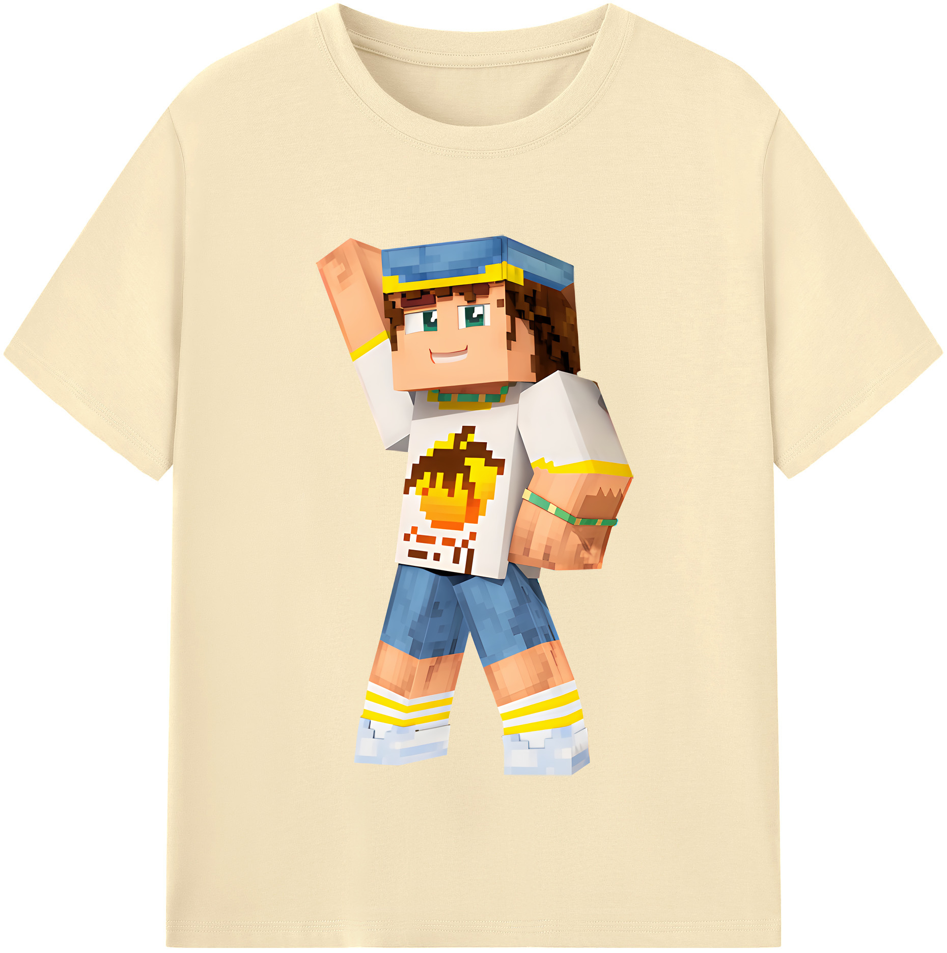 （画像用） マインクラフト ブロックの世界 Minecraft MC Block world 綿100％半袖Tシャツ（フロントプリント）
