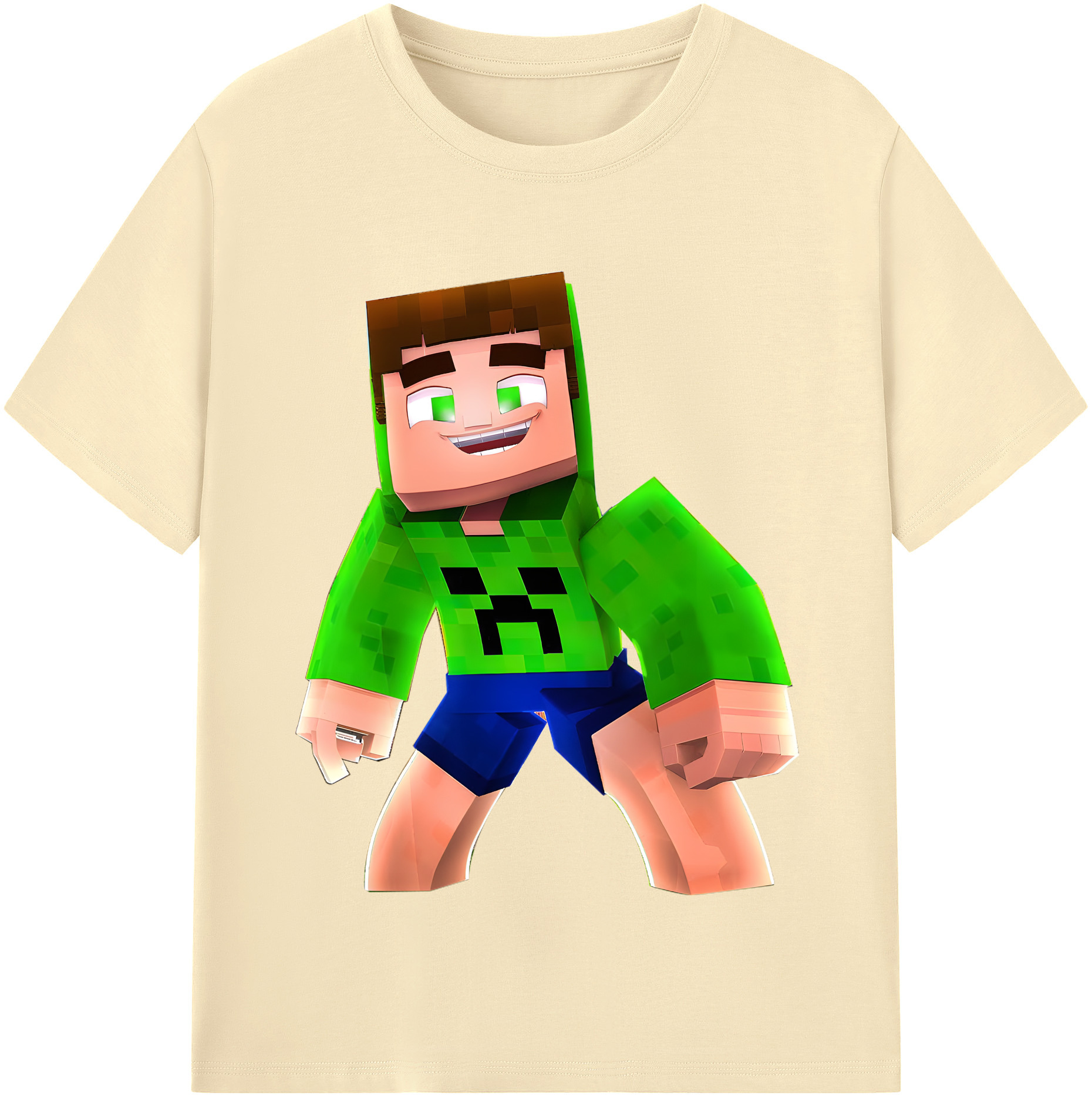 （画像用） マインクラフト ブロックの世界 Minecraft MC Block world 綿100％半袖Tシャツ（フロントプリント）