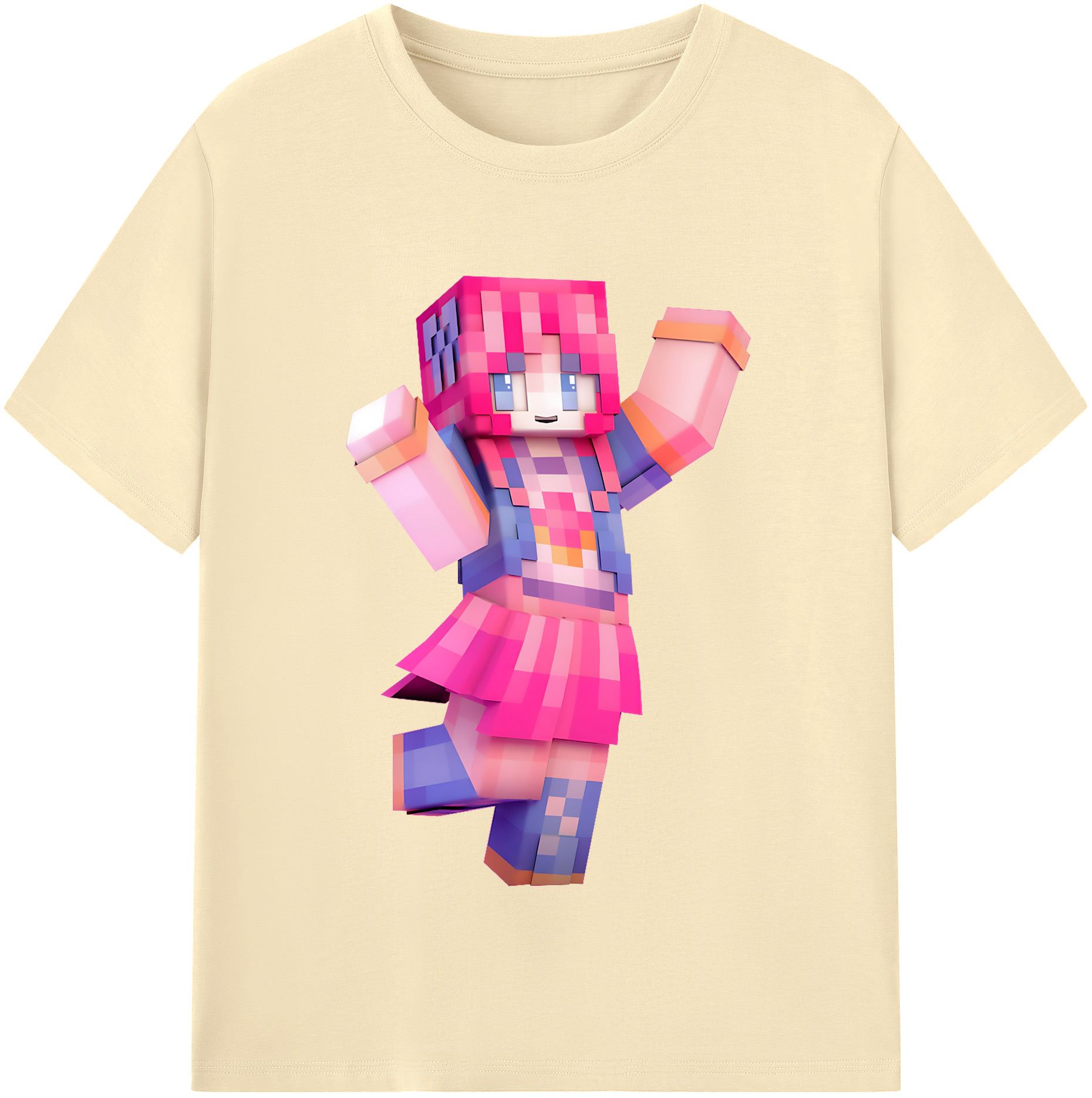 （画像用） マインクラフト ブロックの世界 Minecraft MC Block world 綿100％半袖Tシャツ（フロントプリント）