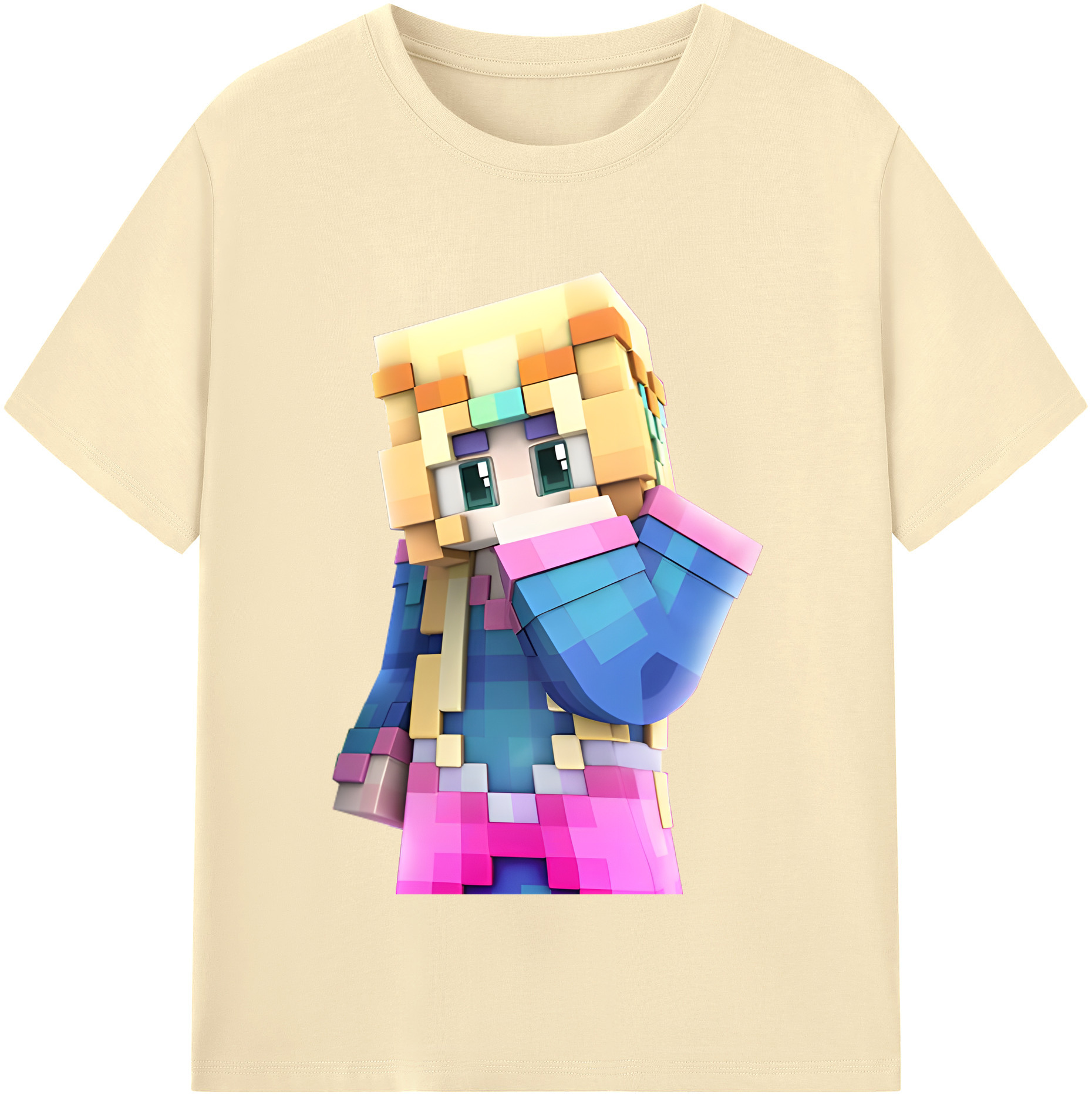 （画像用） マインクラフト ブロックの世界 Minecraft MC Block world 綿100％半袖Tシャツ（フロントプリント）