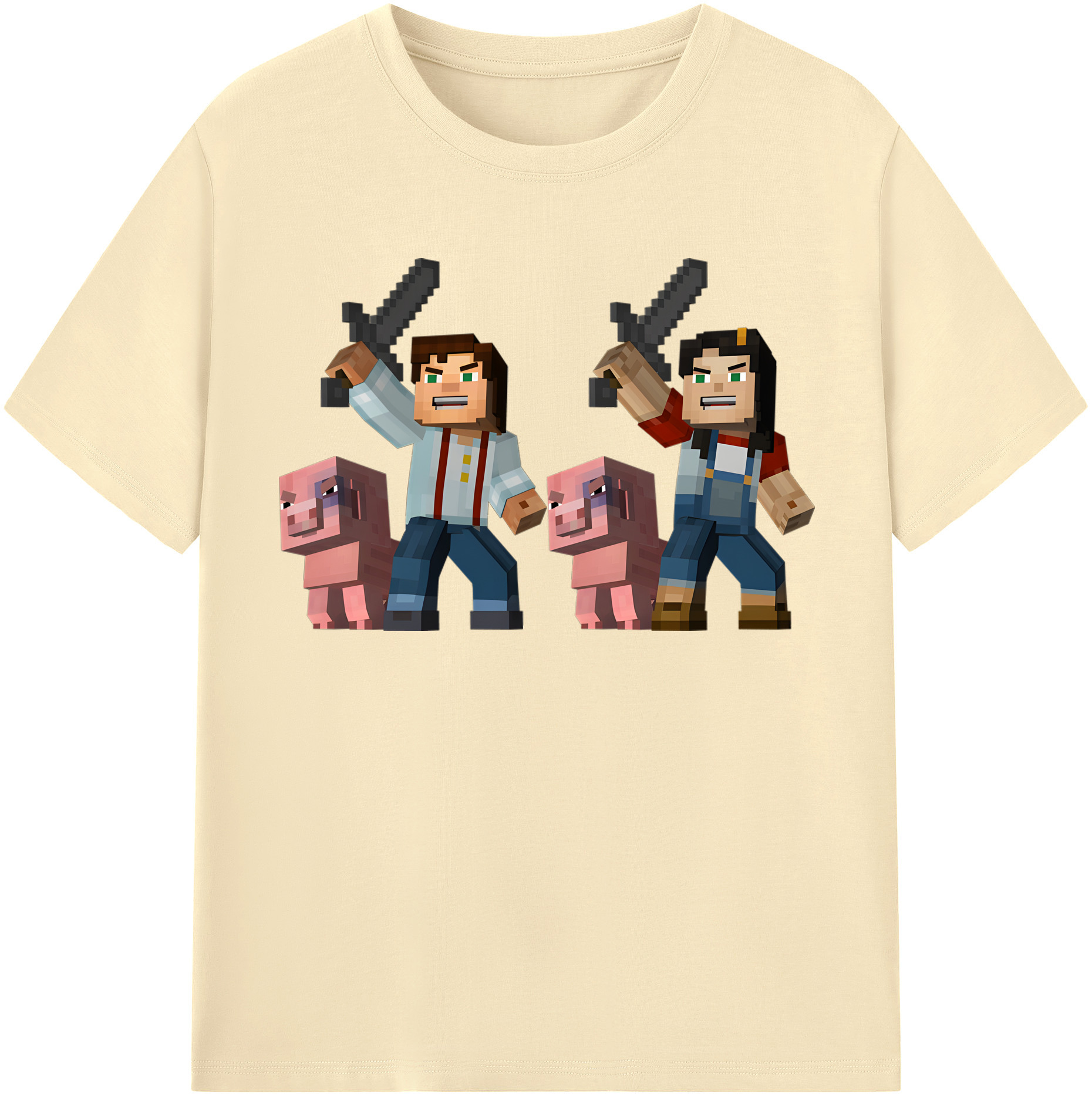 （画像用） マインクラフト ブロックの世界 Minecraft MC Block world 綿100％半袖Tシャツ（フロントプリント）