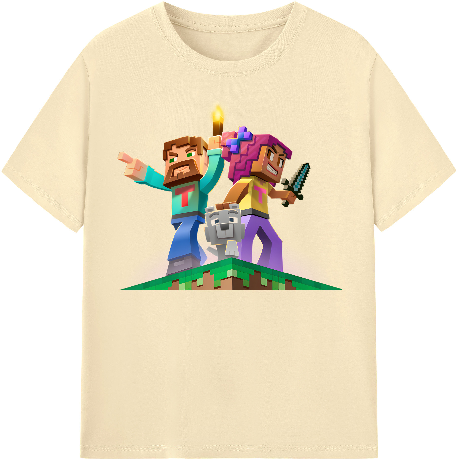 （画像用） マインクラフト ブロックの世界 Minecraft MC Block world 綿100％半袖Tシャツ（フロントプリント）