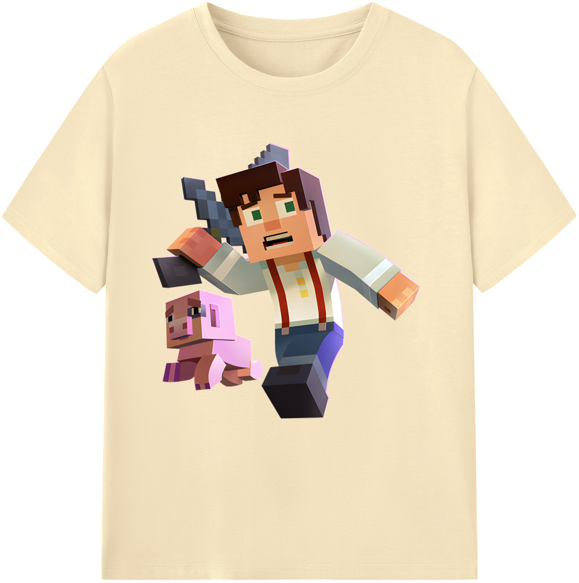 （画像用） マインクラフト ブロックの世界 Minecraft MC Block world 綿100％半袖Tシャツ（フロントプリント）