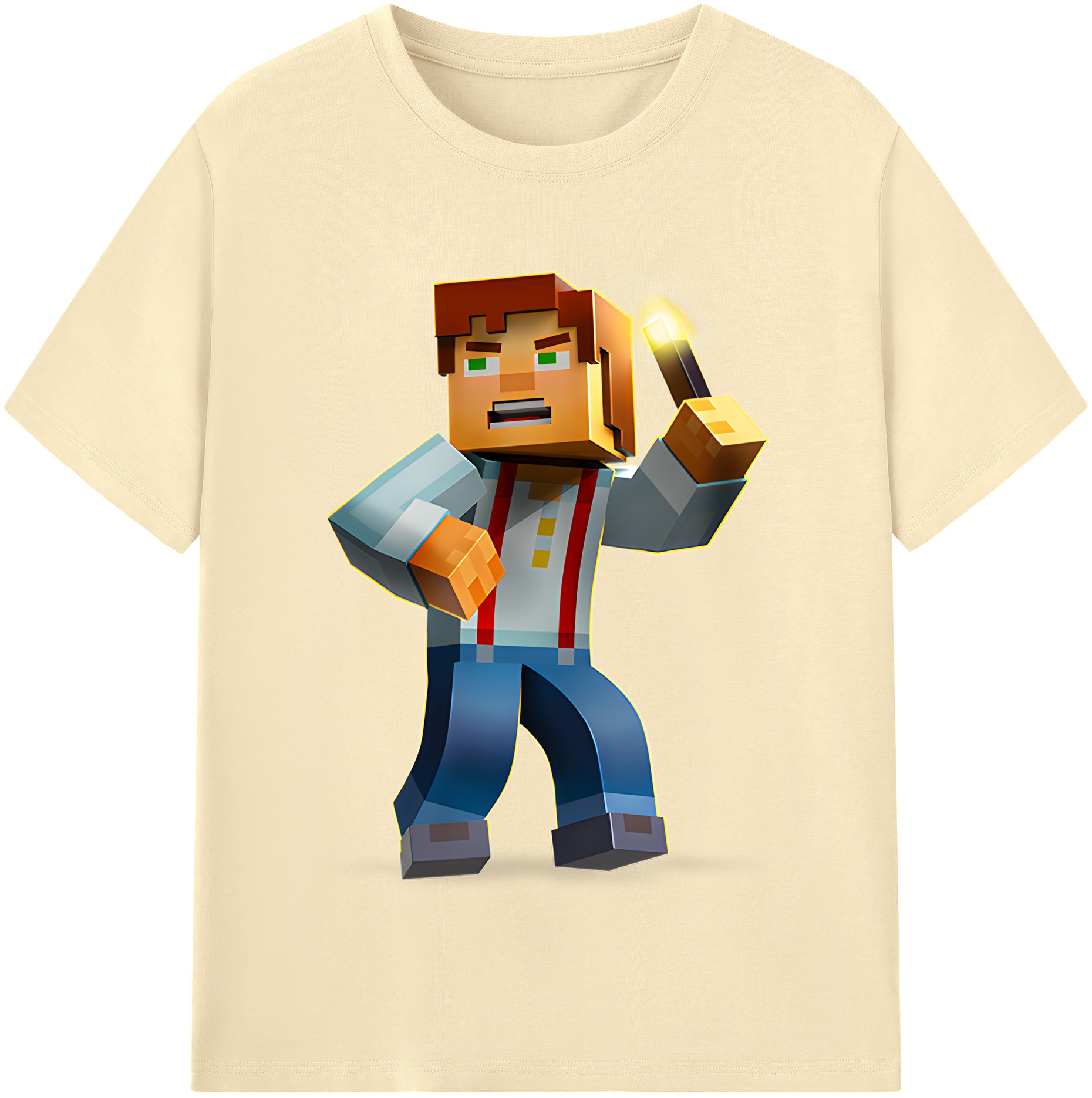 （画像用） マインクラフト ブロックの世界 Minecraft MC Block world 綿100％半袖Tシャツ（フロントプリント）