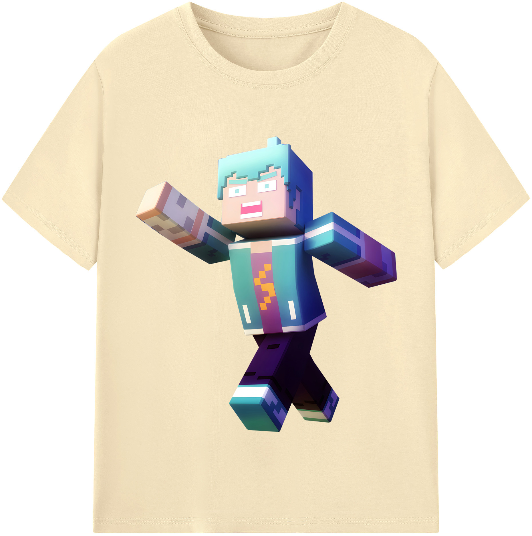 （画像用） マインクラフト ブロックの世界 Minecraft MC Block world 綿100％半袖Tシャツ（フロントプリント）