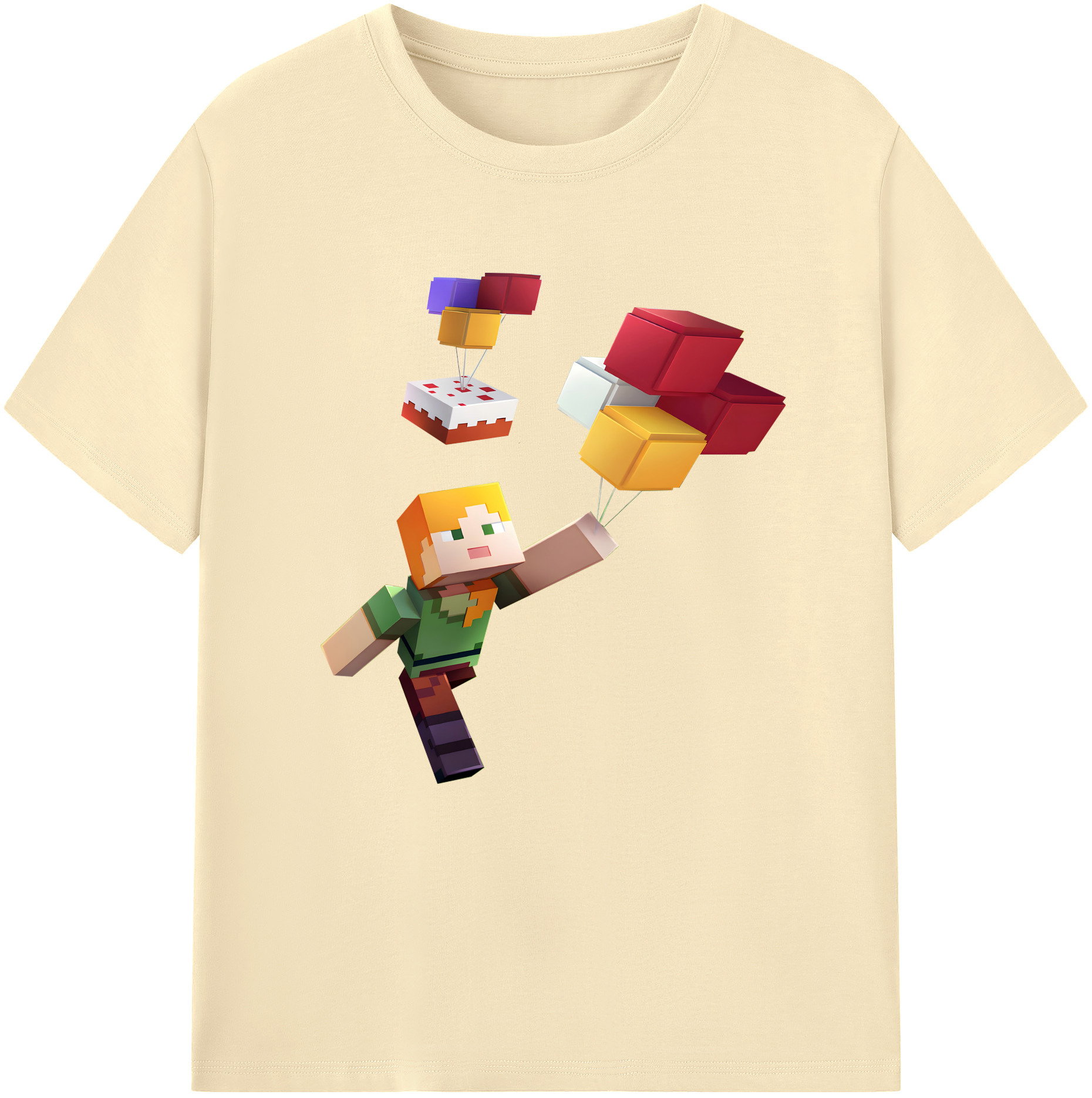 （画像用） マインクラフト ブロックの世界 Minecraft MC Block world 綿100％半袖Tシャツ（フロントプリント）