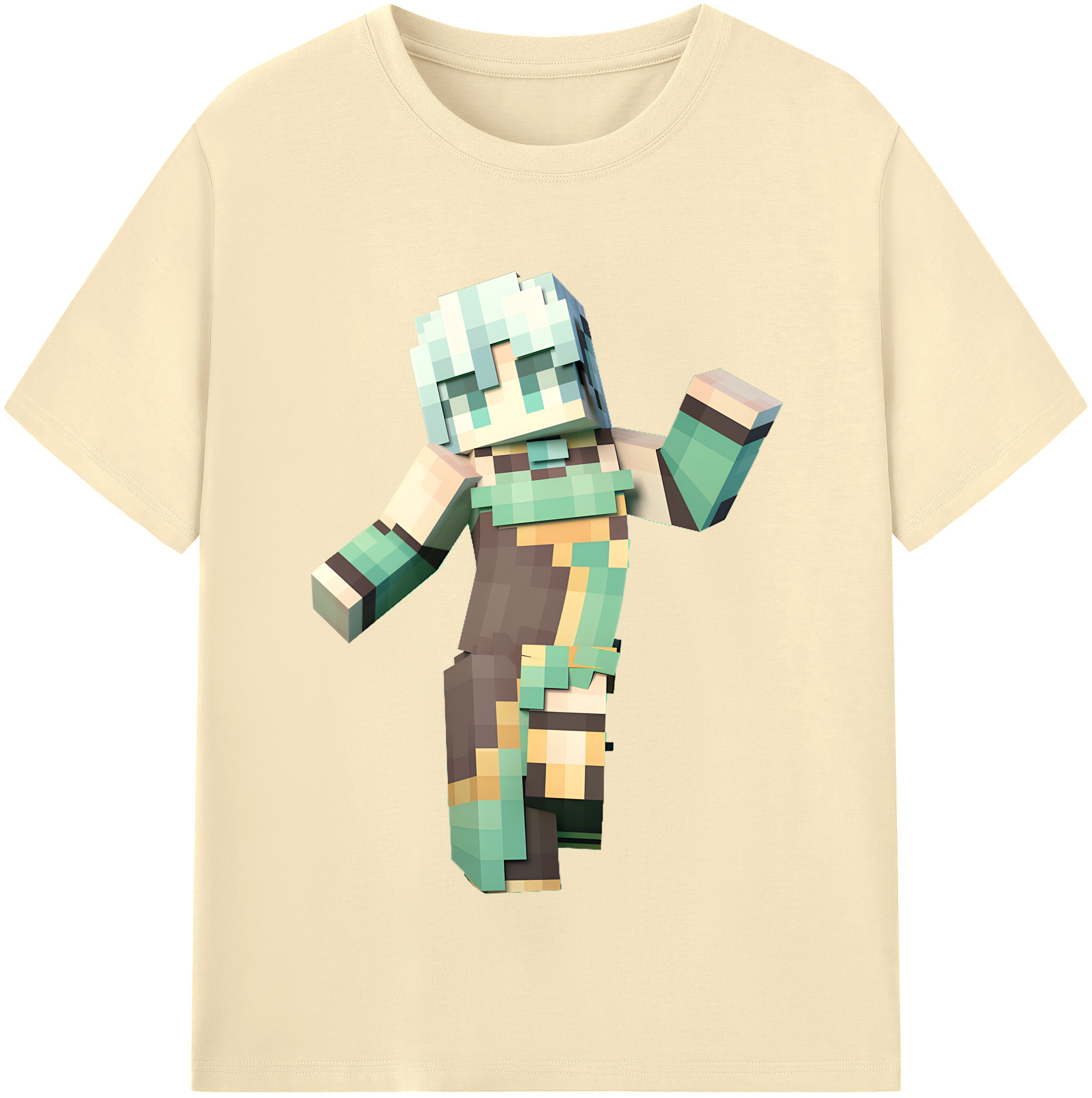 （画像用） マインクラフト ブロックの世界 Minecraft MC Block world 綿100％半袖Tシャツ（フロントプリント）