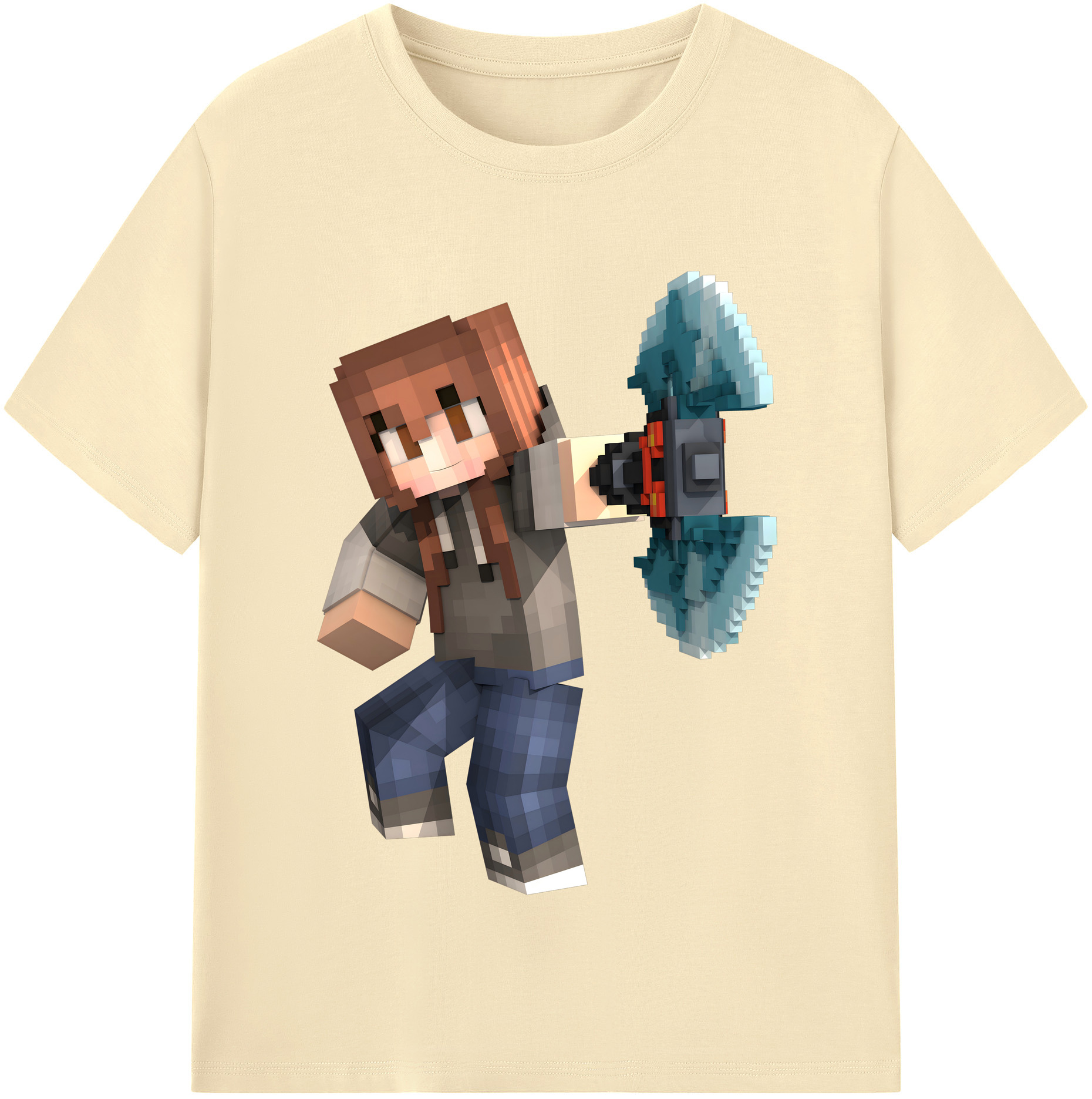 （画像用） マインクラフト ブロックの世界 Minecraft MC Block world 綿100％半袖Tシャツ（フロントプリント）