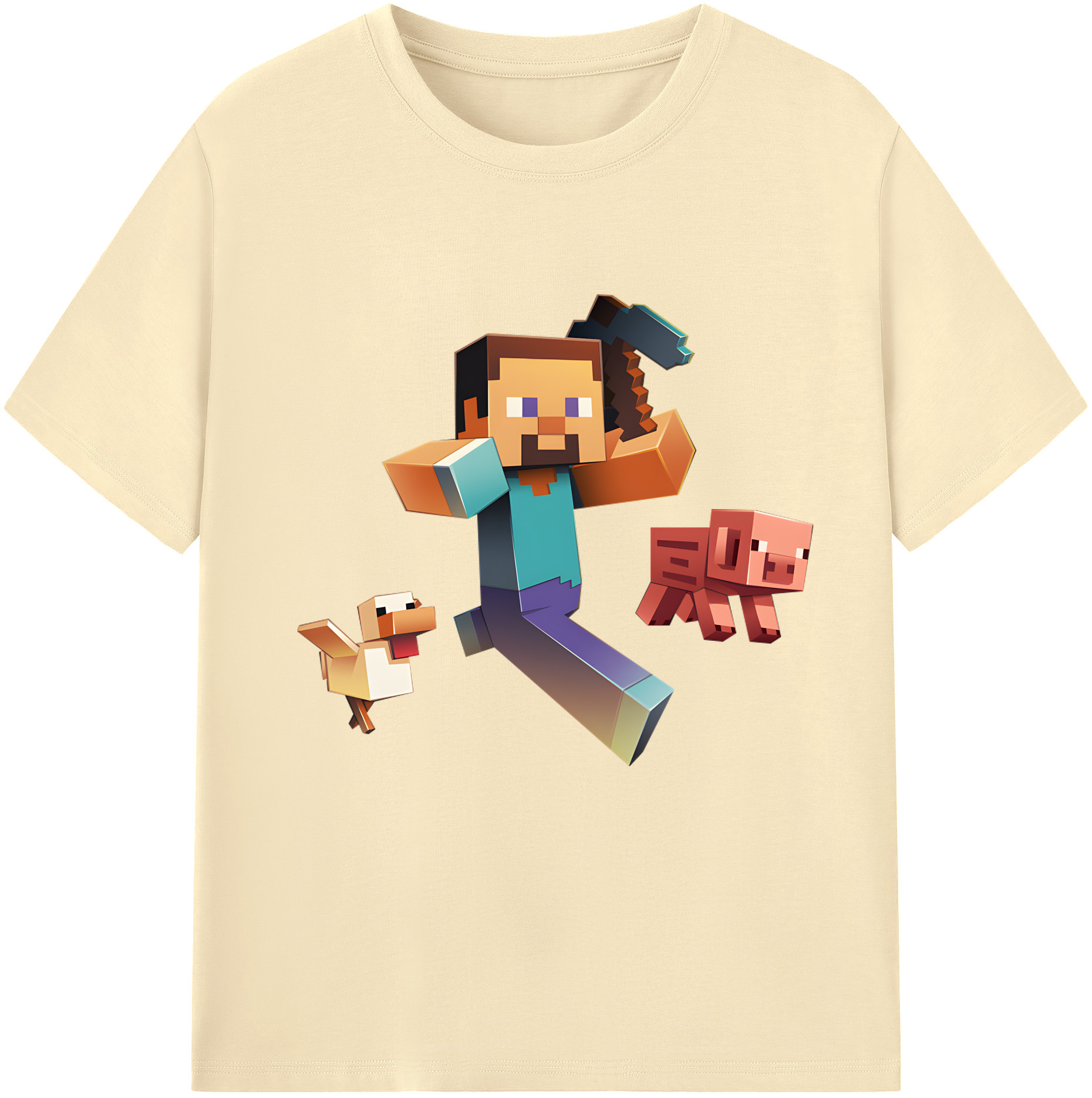 （画像用） マインクラフト ブロックの世界 Minecraft MC Block world 綿100％半袖Tシャツ（フロントプリント）