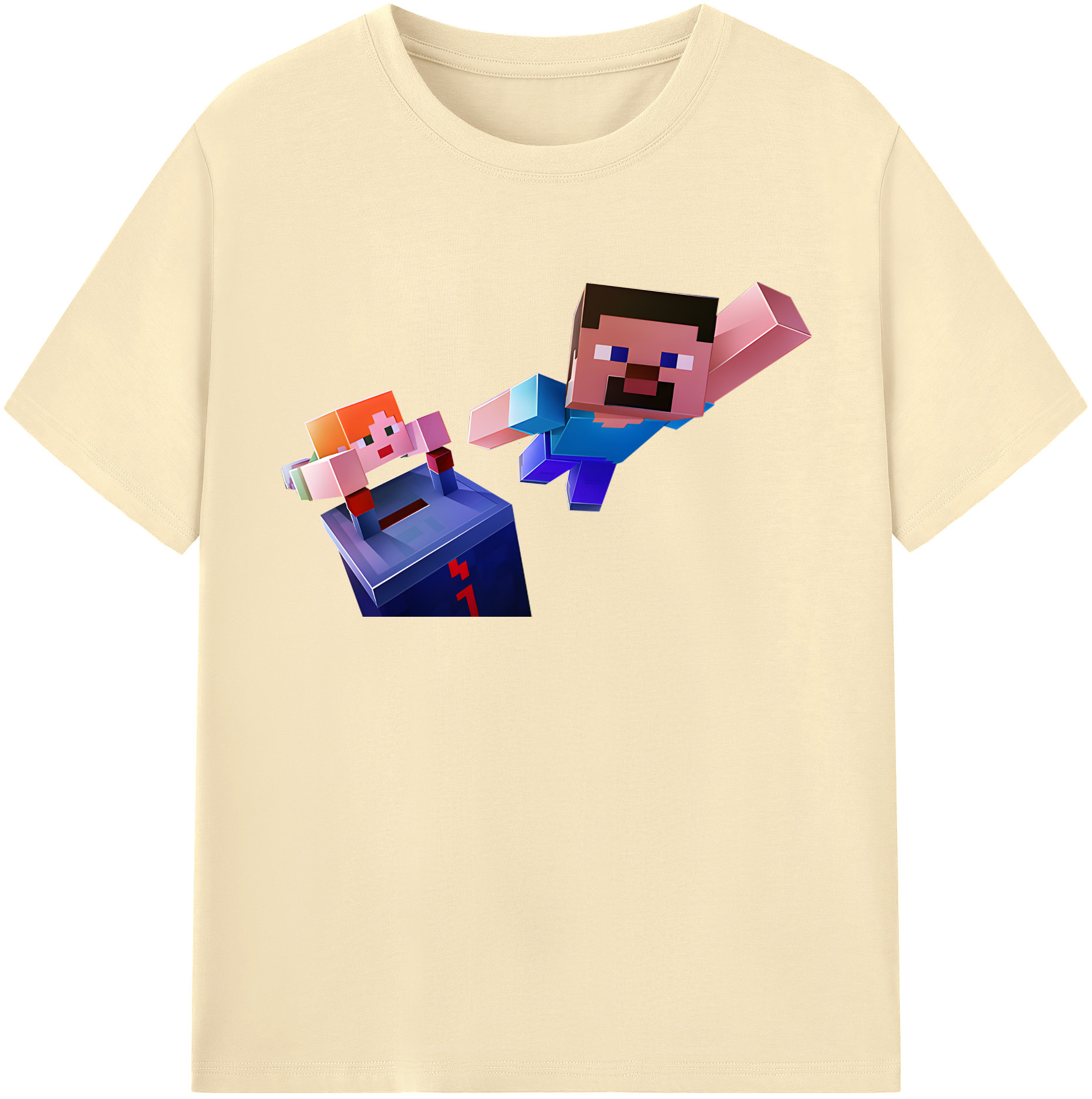 （画像用） マインクラフト ブロックの世界 Minecraft MC Block world 綿100％半袖Tシャツ（フロントプリント）