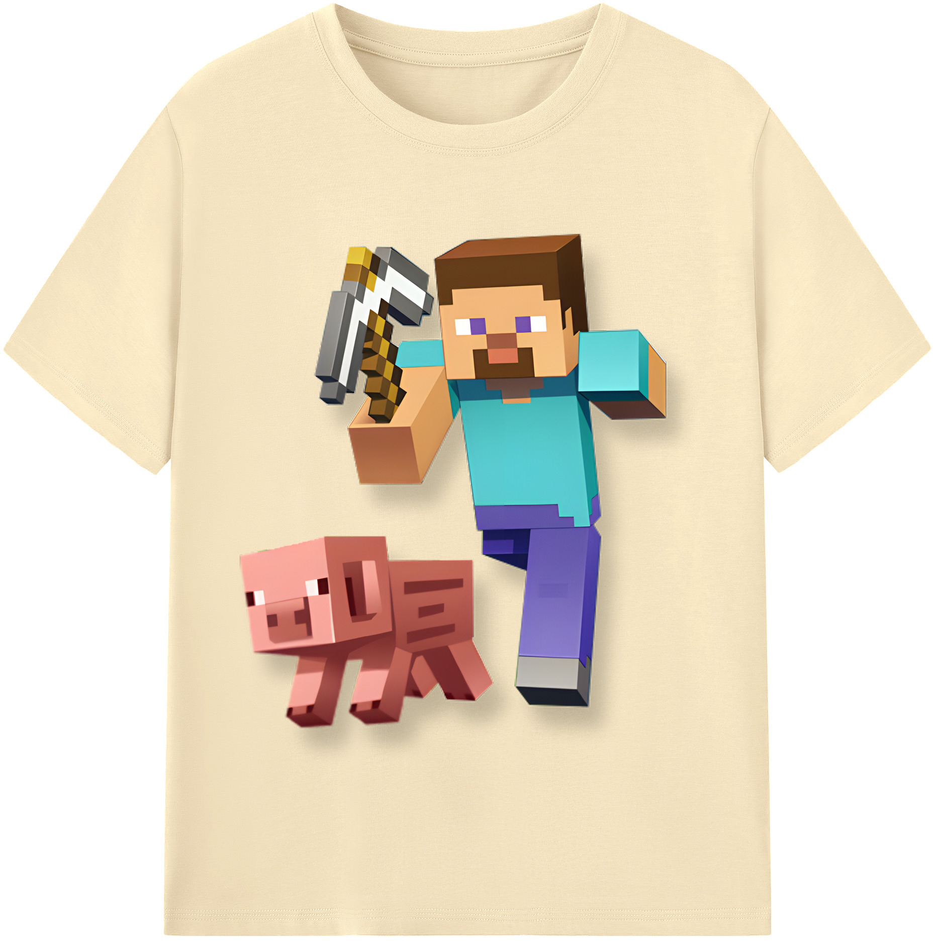 （画像用） マインクラフト ブロックの世界 Minecraft MC Block world 綿100％半袖Tシャツ（フロントプリント）
