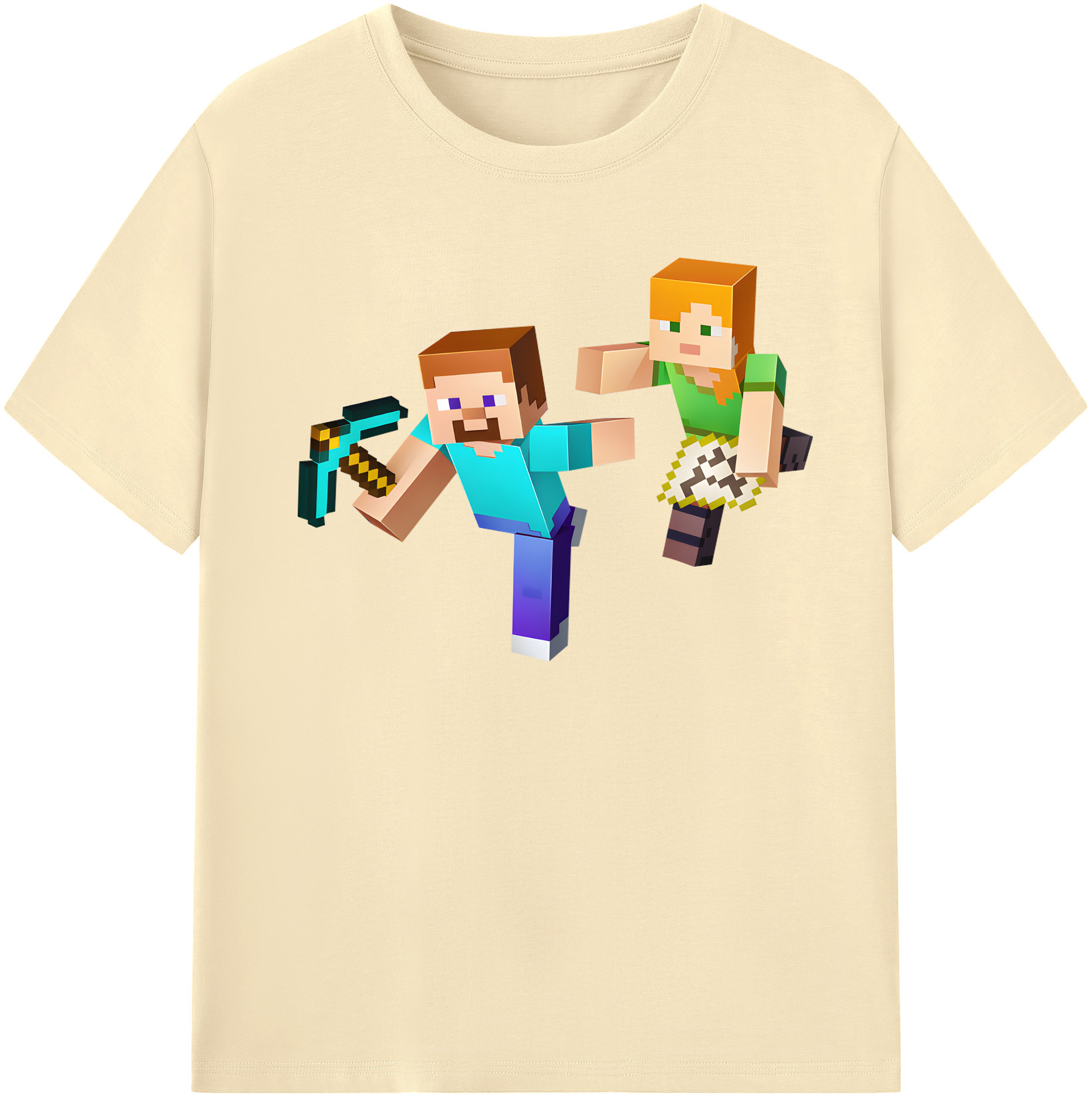 （画像用） マインクラフト ブロックの世界 Minecraft MC Block world 綿100％半袖Tシャツ（フロントプリント）