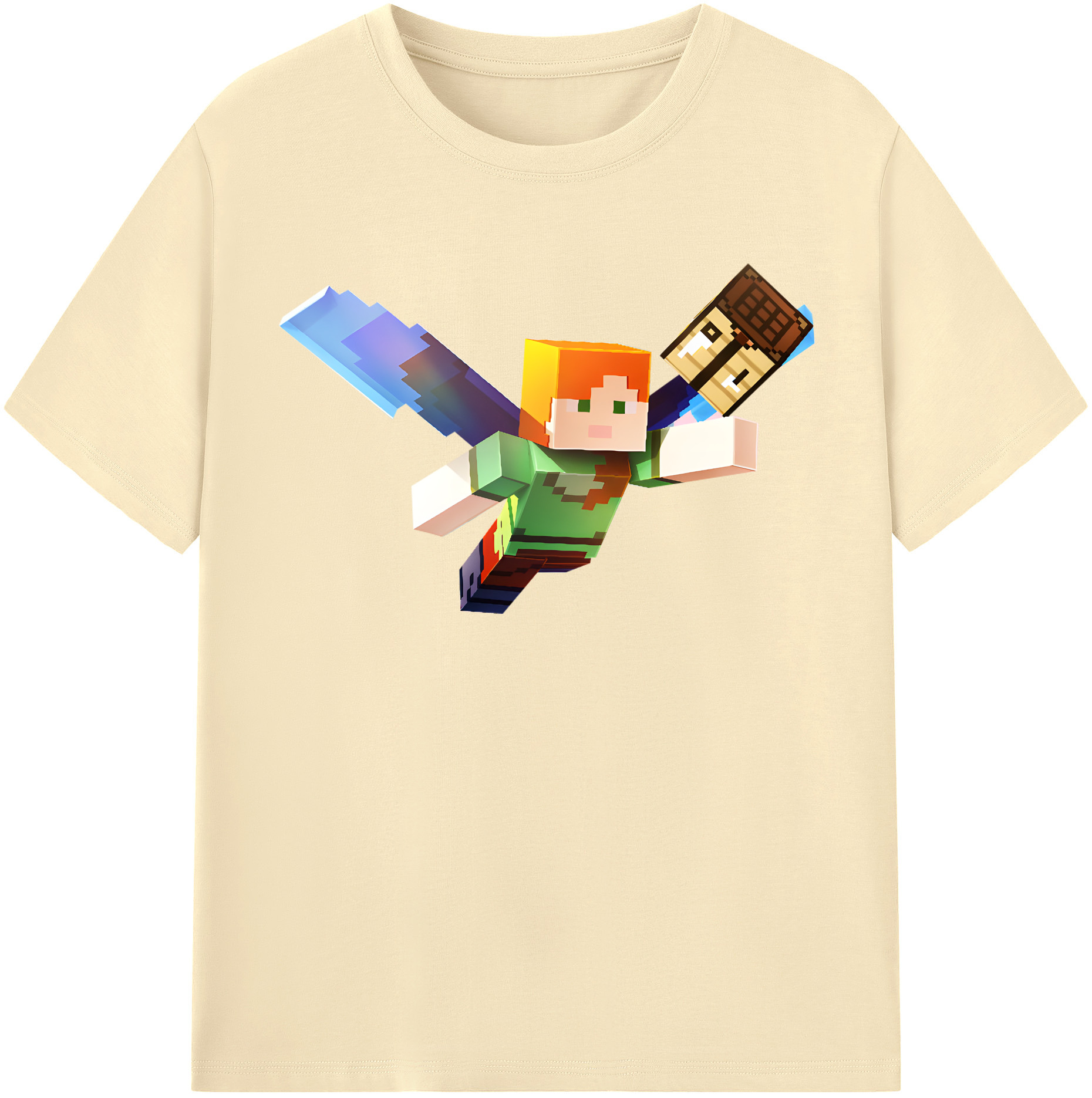 （画像用） マインクラフト ブロックの世界 Minecraft MC Block world 綿100％半袖Tシャツ（フロントプリント）