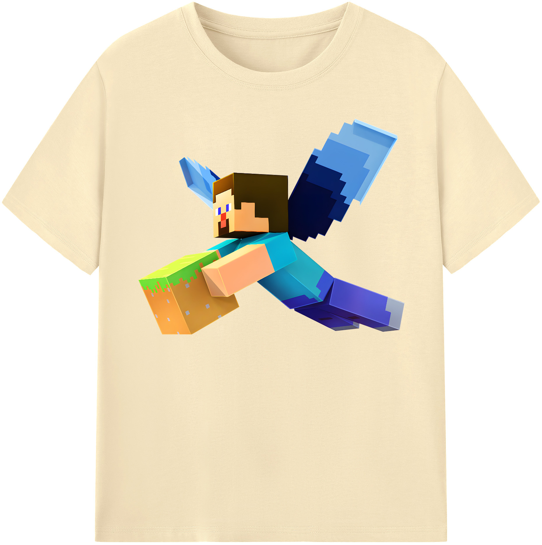 （画像用） マインクラフト ブロックの世界 Minecraft MC Block world 綿100％半袖Tシャツ（フロントプリント）