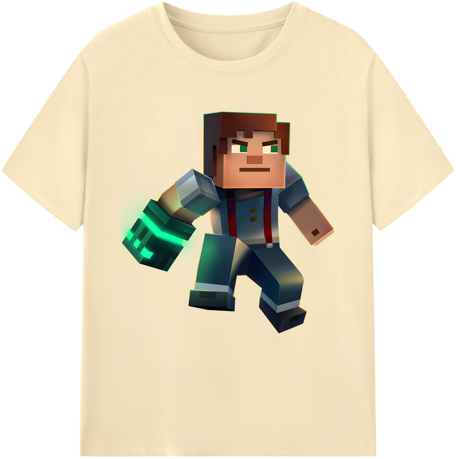 （画像用） マインクラフト ブロックの世界 Minecraft MC Block world 綿100％半袖Tシャツ（フロントプリント）