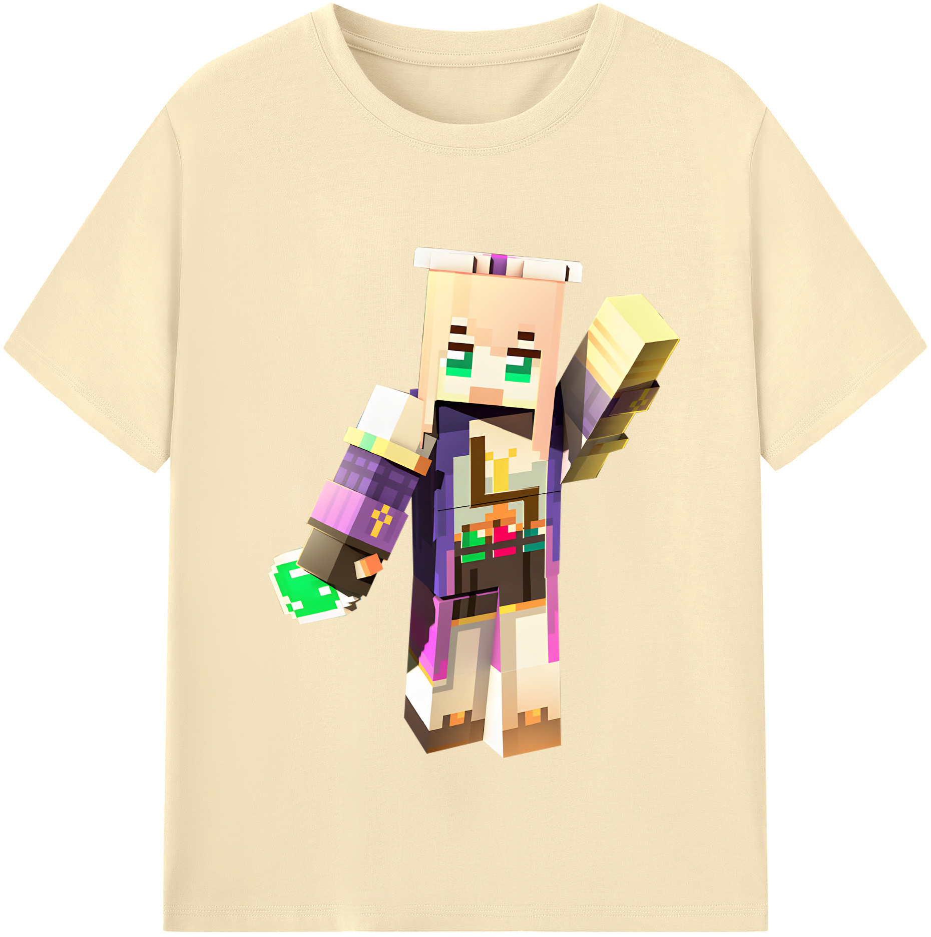 （画像用） マインクラフト ブロックの世界 Minecraft MC Block world 綿100％半袖Tシャツ（フロントプリント）