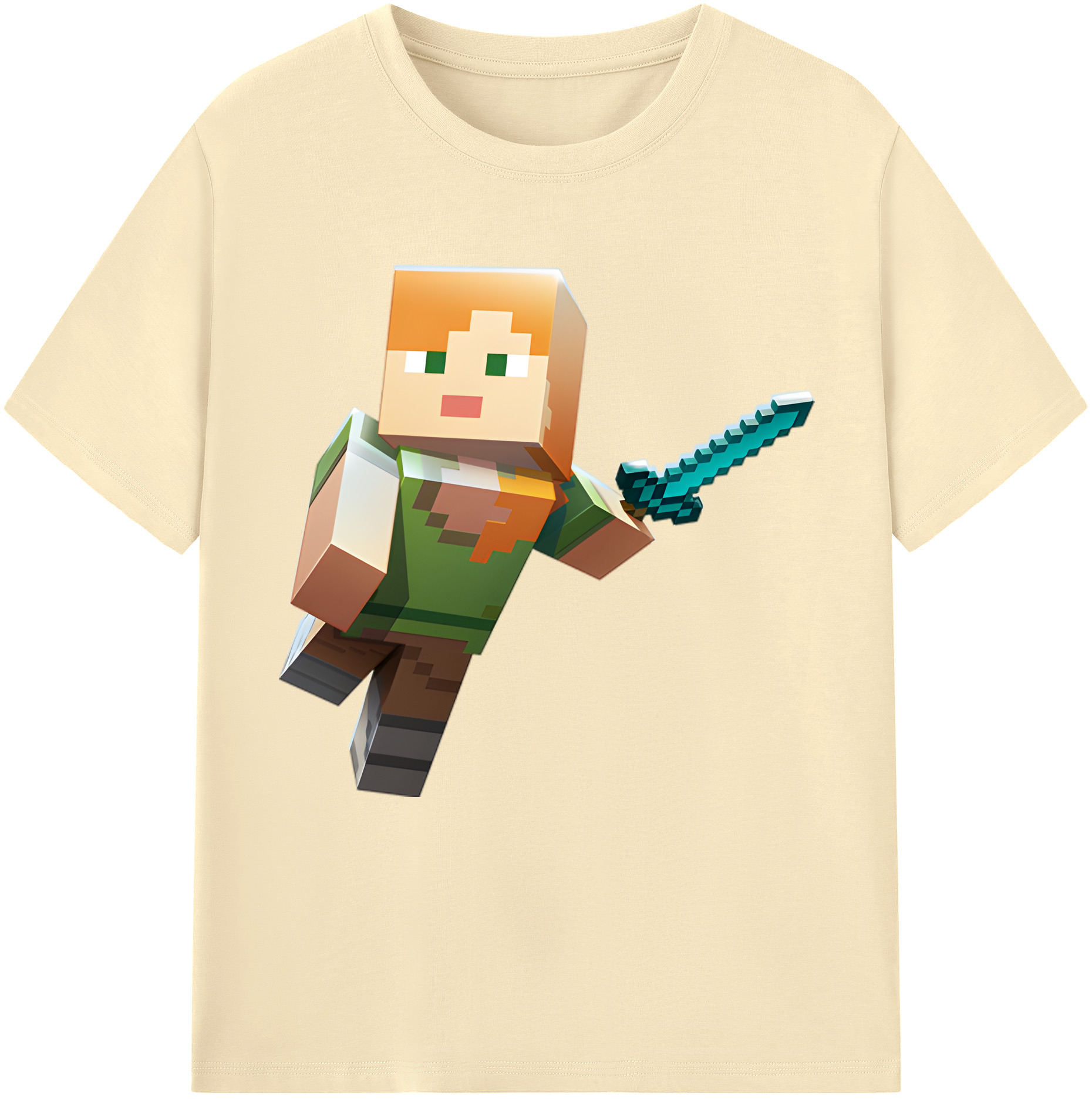 （画像用） マインクラフト ブロックの世界 Minecraft MC Block world 綿100％半袖Tシャツ（フロントプリント）