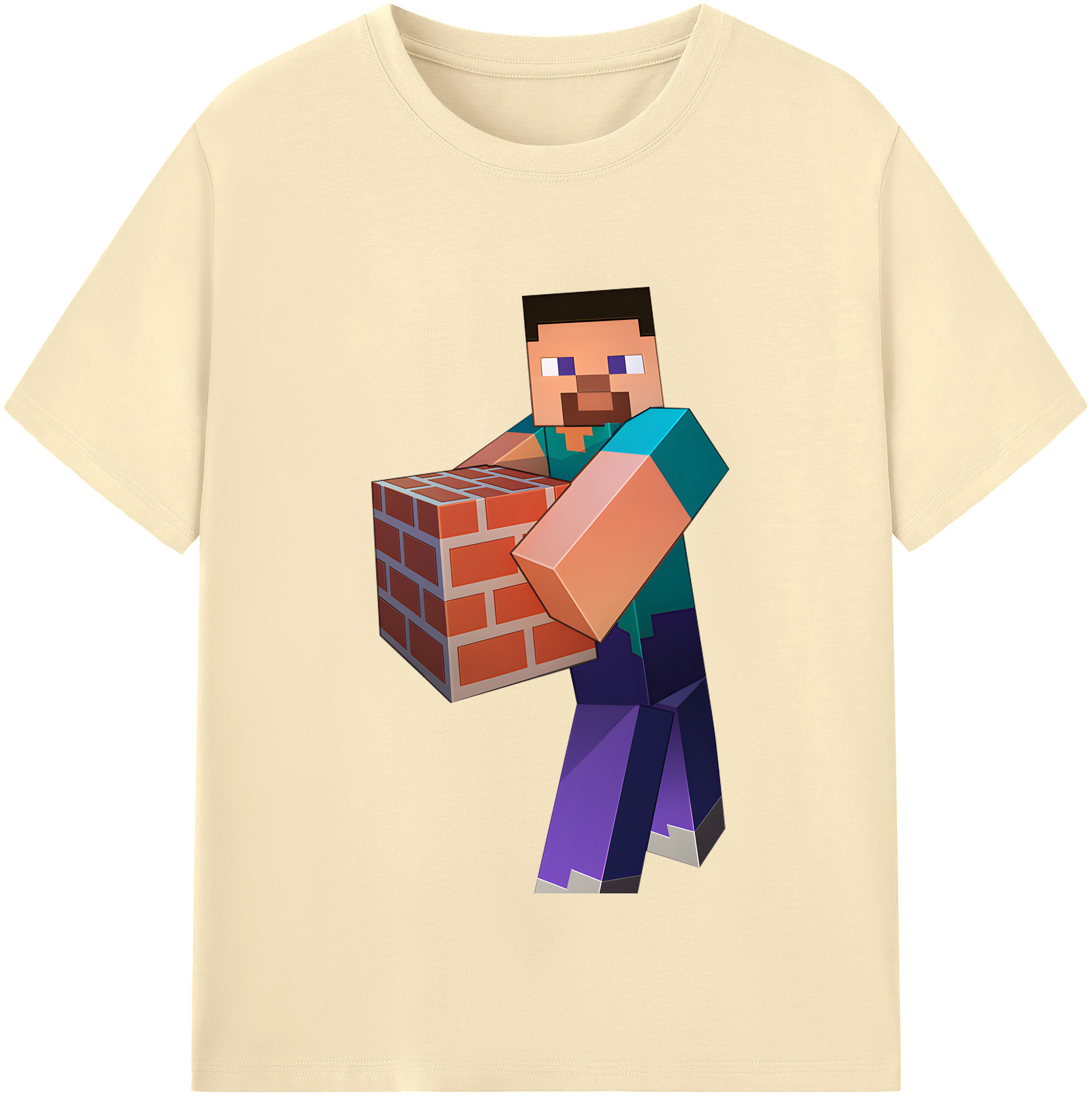 （画像用） マインクラフト ブロックの世界 Minecraft MC Block world 綿100％半袖Tシャツ（フロントプリント）