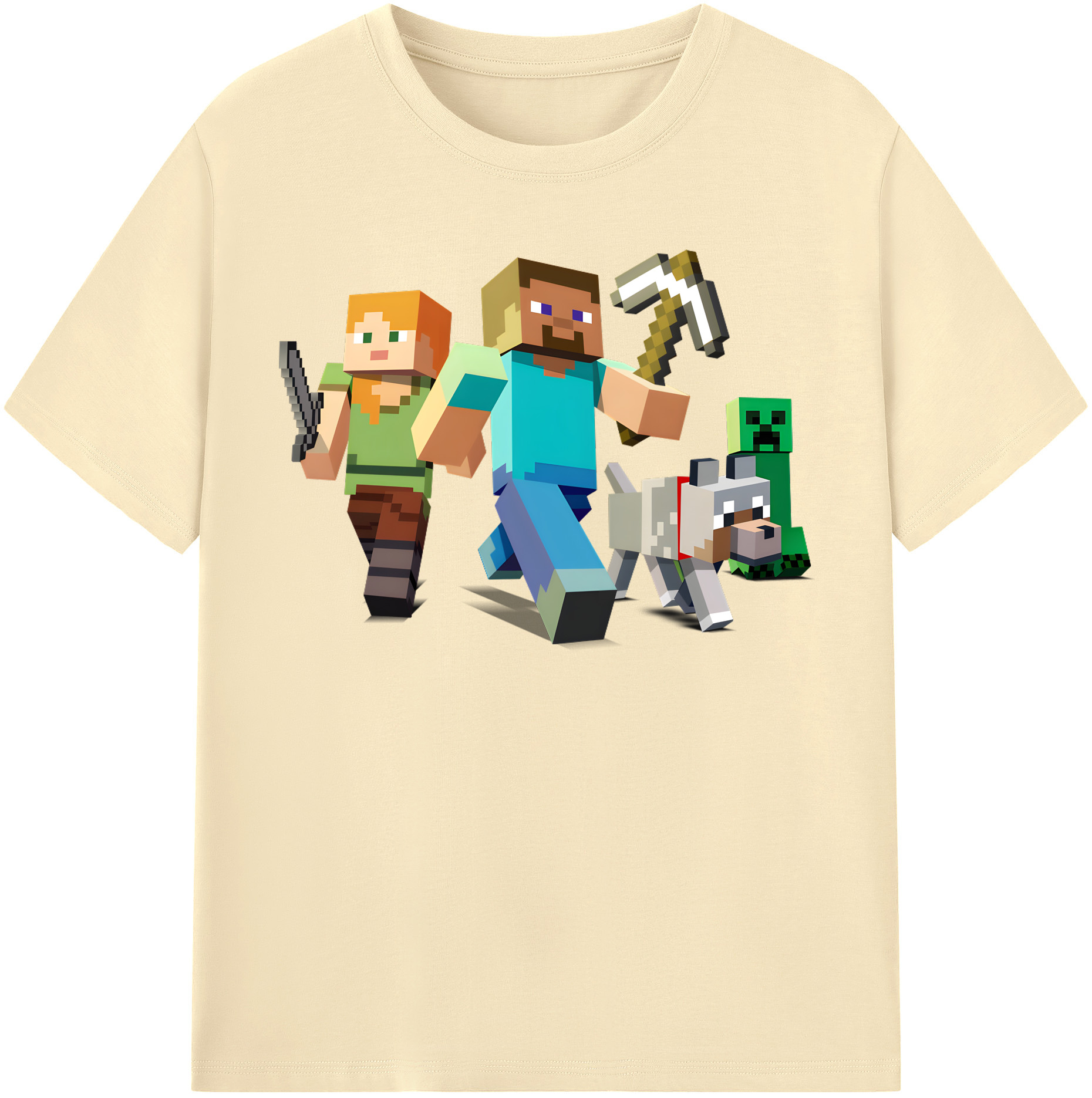 （画像用） マインクラフト ブロックの世界 Minecraft MC Block world 綿100％半袖Tシャツ（フロントプリント）