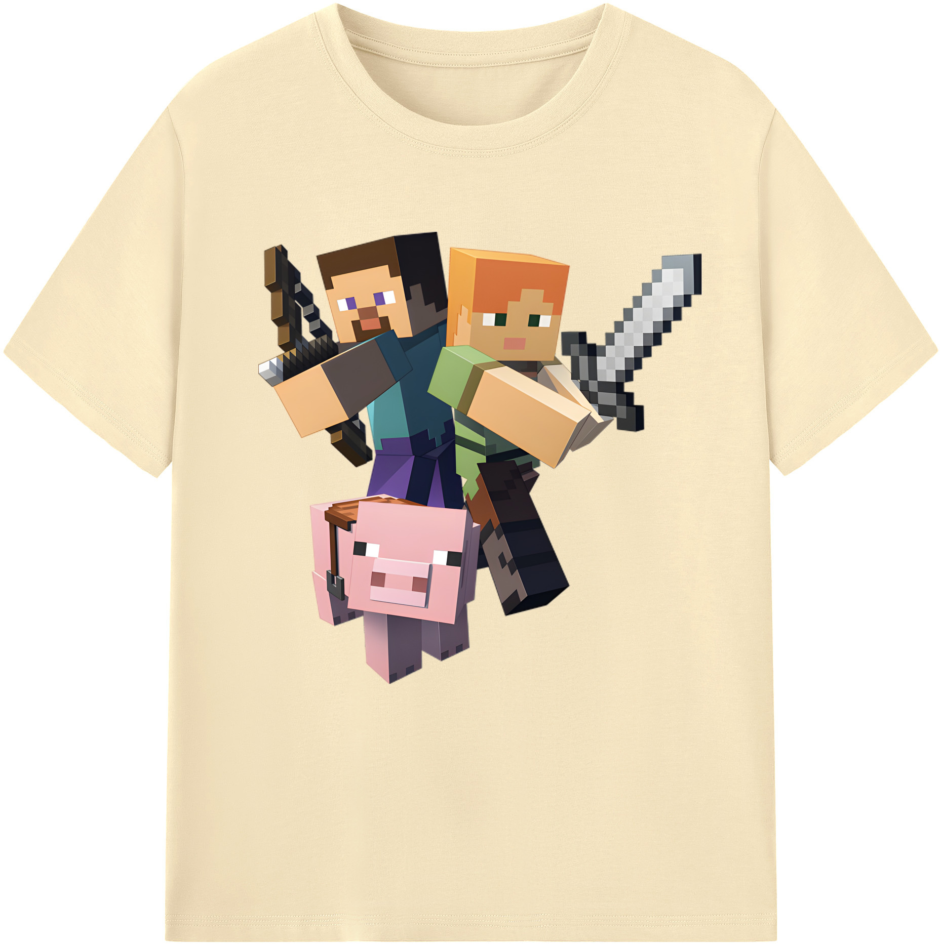 （画像用） マインクラフト ブロックの世界 Minecraft MC Block world 綿100％半袖Tシャツ（フロントプリント）