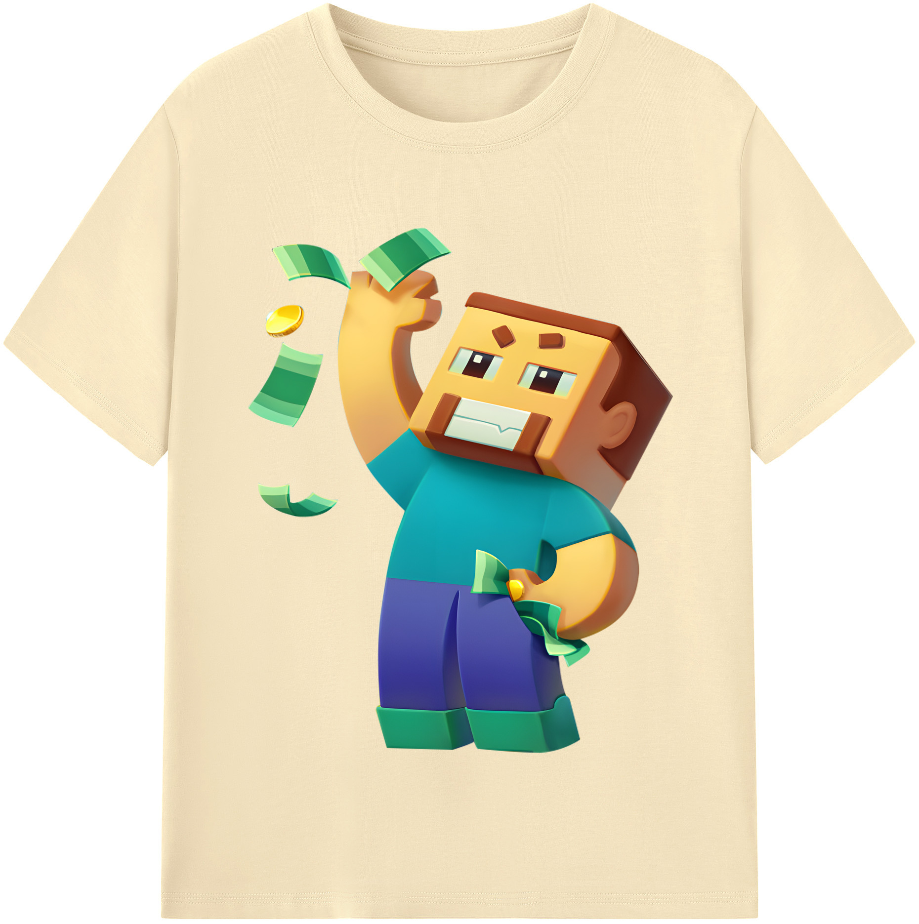 （画像用） マインクラフト ブロックの世界 Minecraft MC Block world 綿100％半袖Tシャツ（フロントプリント）