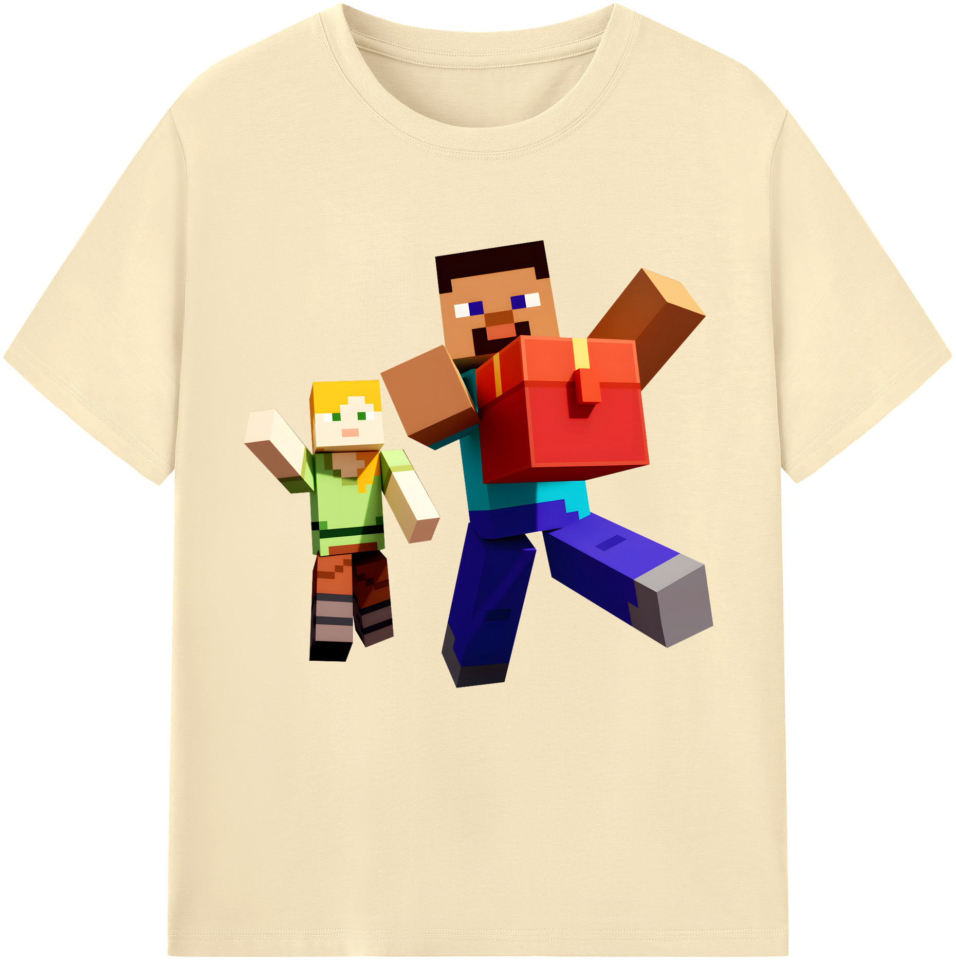 （画像用） マインクラフト ブロックの世界 Minecraft MC Block world 綿100％半袖Tシャツ（フロントプリント）
