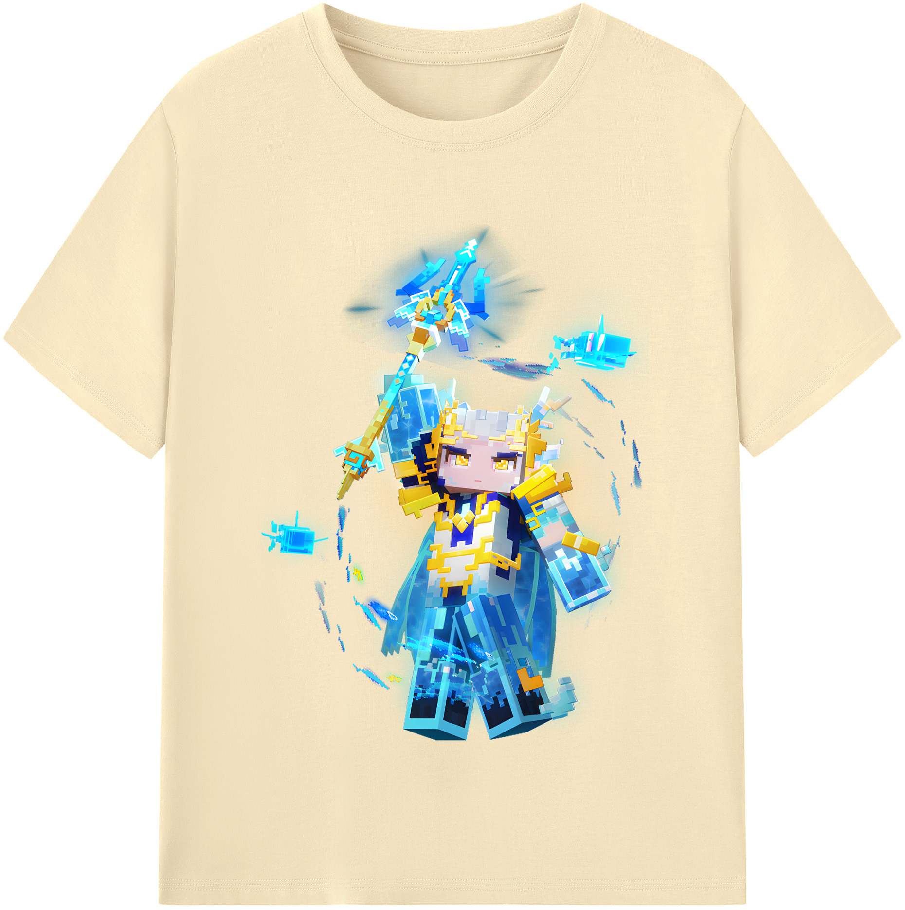 （画像用） マインクラフト ブロックの世界 Minecraft MC Block world 綿100％半袖Tシャツ（フロントプリント）