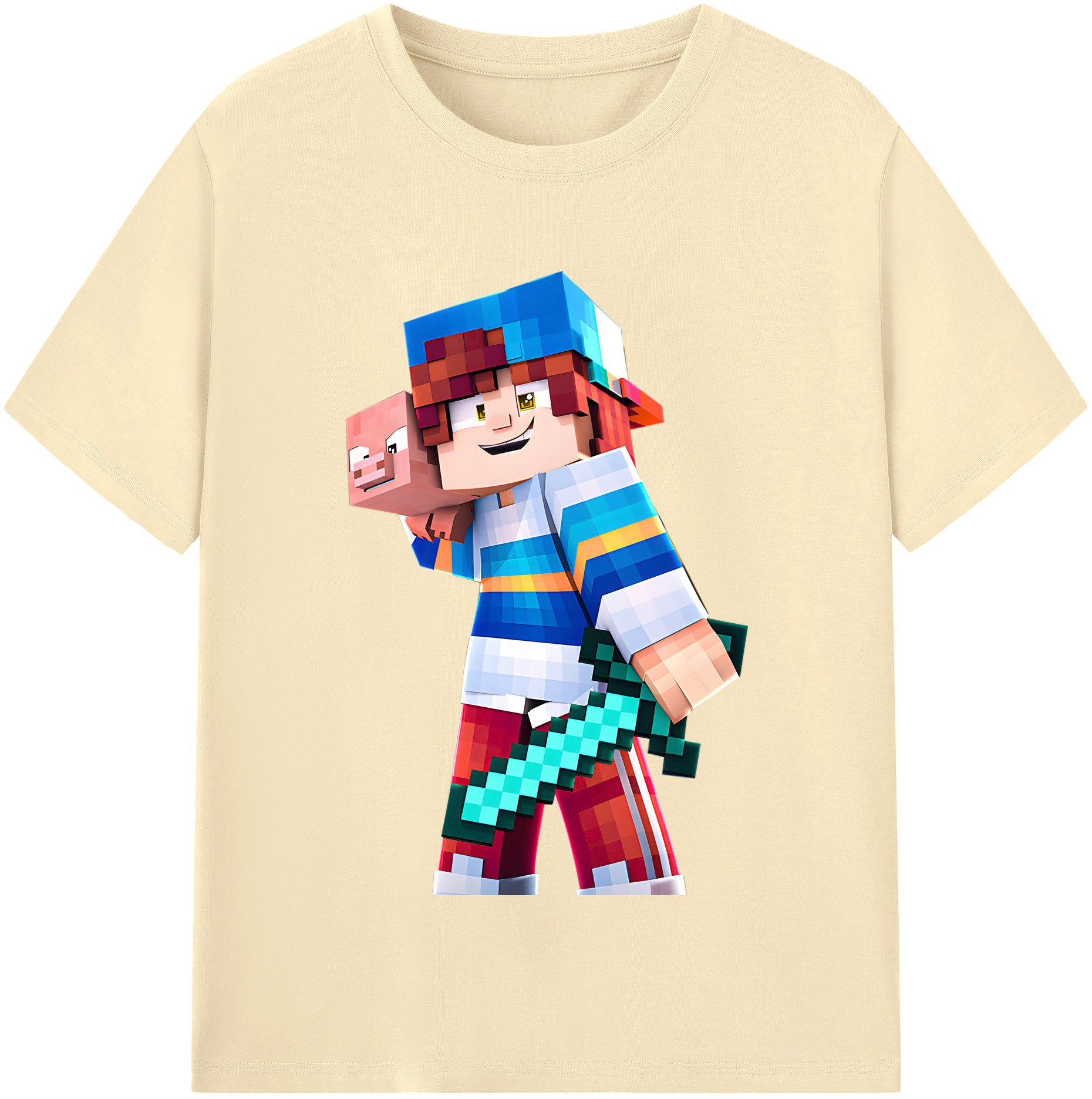 （画像用） マインクラフト ブロックの世界 Minecraft MC Block world 綿100％半袖Tシャツ（フロントプリント）