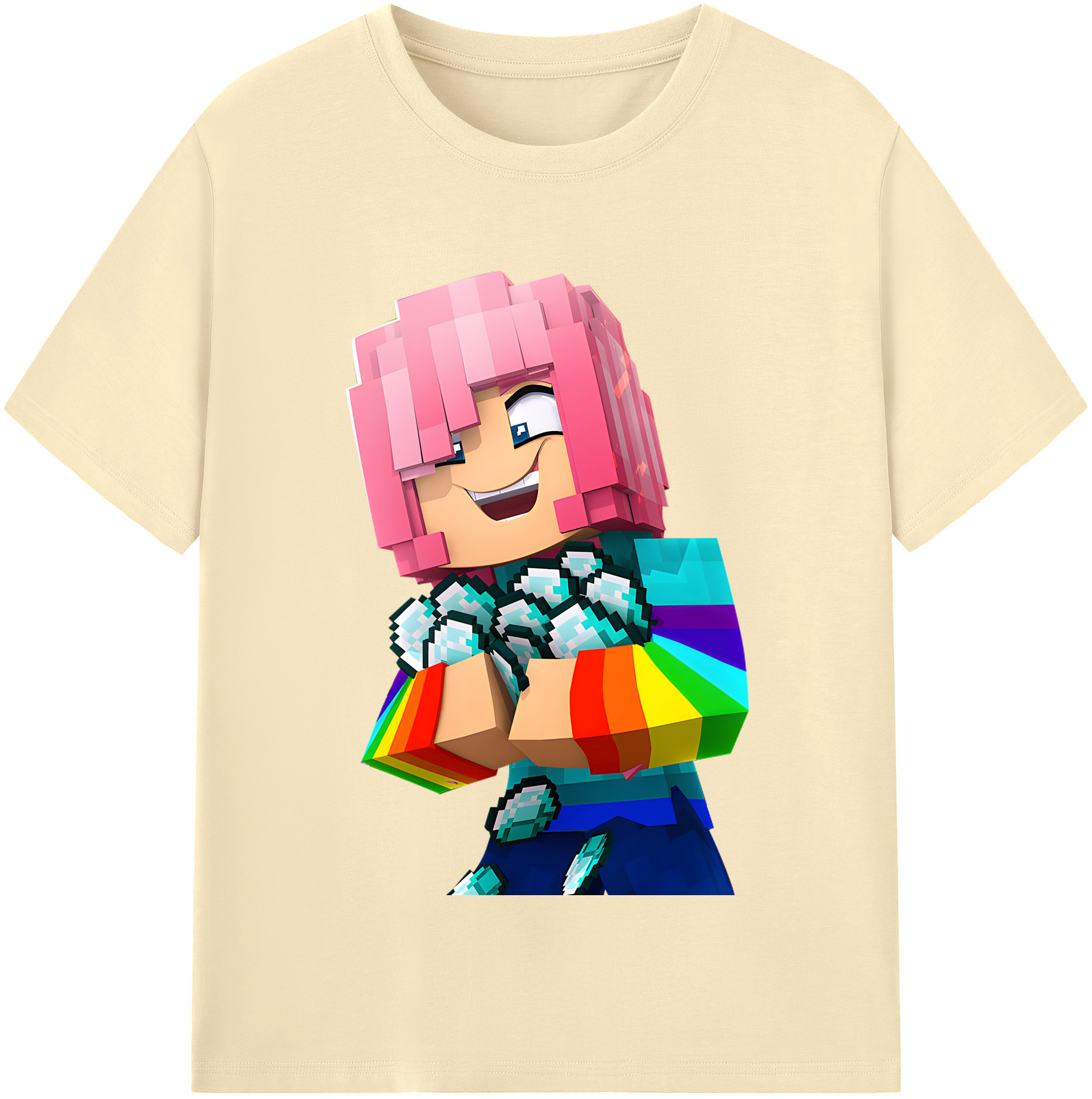 （画像用） マインクラフト ブロックの世界 Minecraft MC Block world 綿100％半袖Tシャツ（フロントプリント）