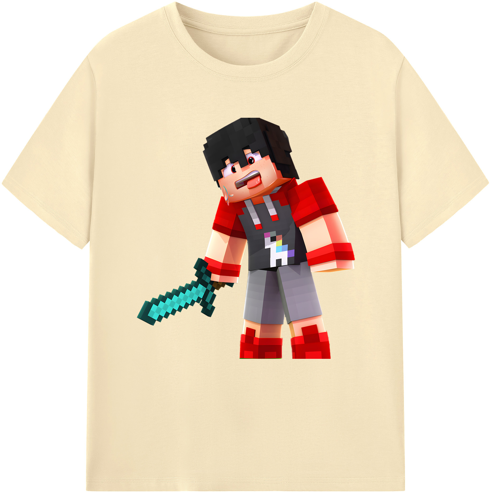 （画像用） マインクラフト ブロックの世界 Minecraft MC Block world 綿100％半袖Tシャツ（フロントプリント）