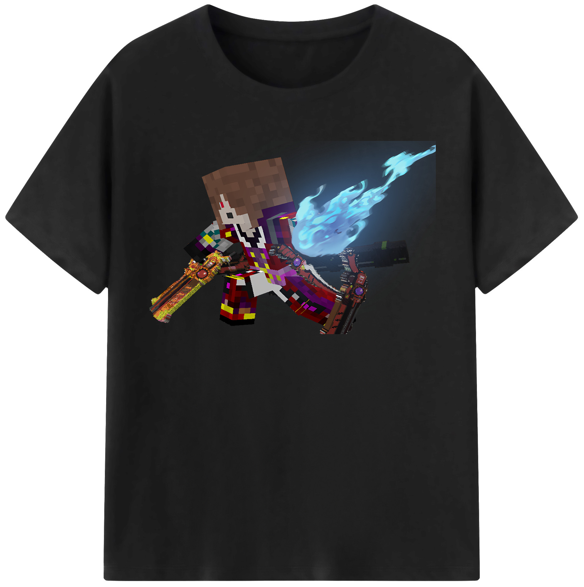 （画像用） マインクラフト ブロックの世界 Minecraft MC Block world 綿100％半袖Tシャツ（フロントプリント）