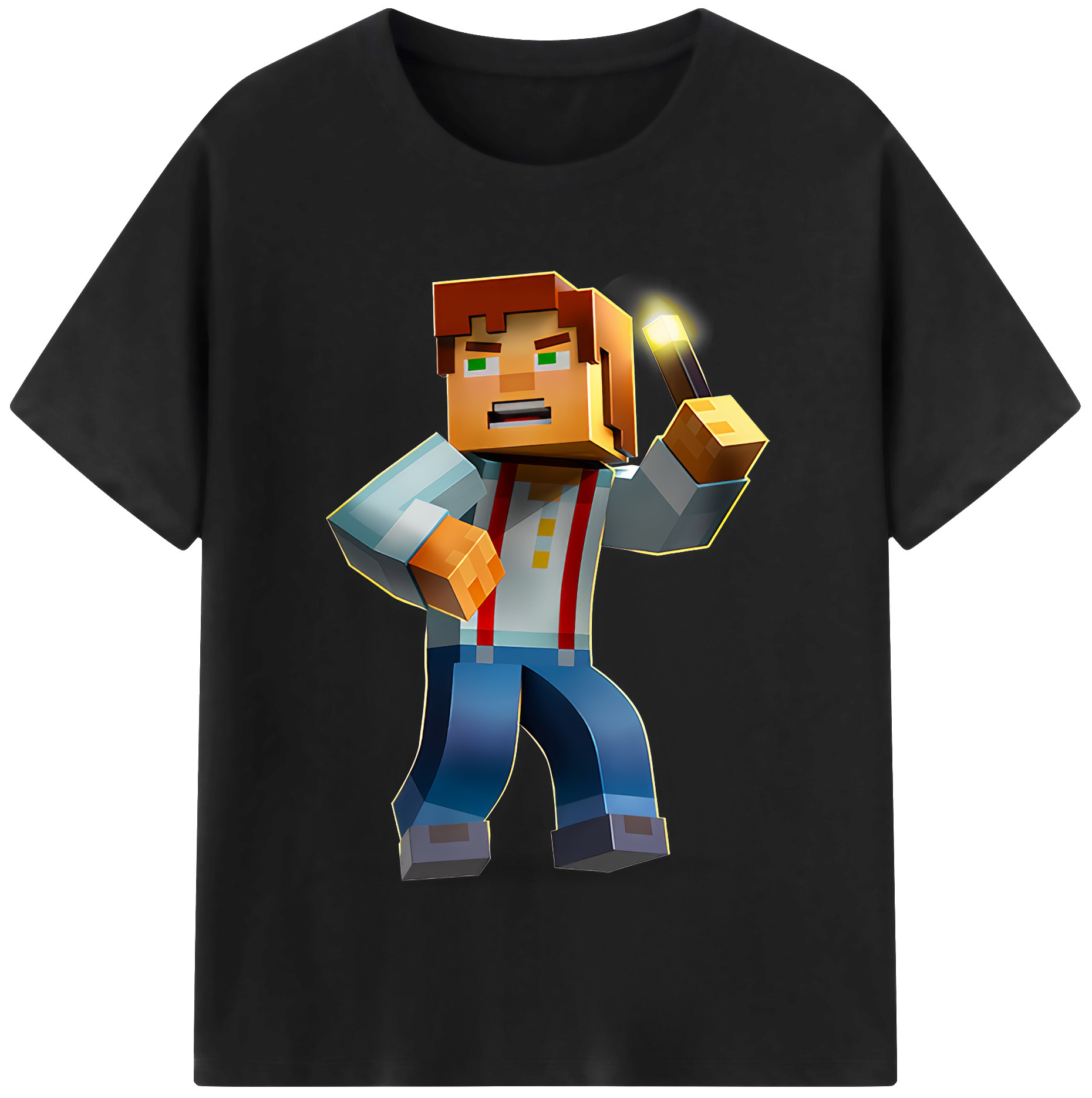 （画像用） マインクラフト ブロックの世界 Minecraft MC Block world 綿100％半袖Tシャツ（フロントプリント）