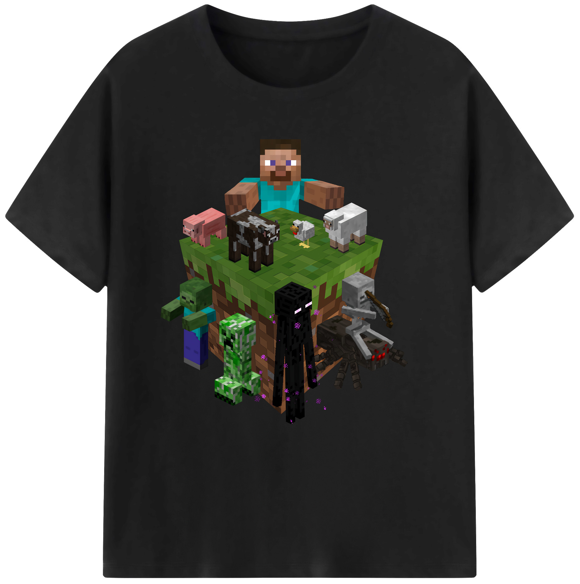 （画像用） マインクラフト ブロックの世界 Minecraft MC Block world 綿100％半袖Tシャツ（フロントプリント）