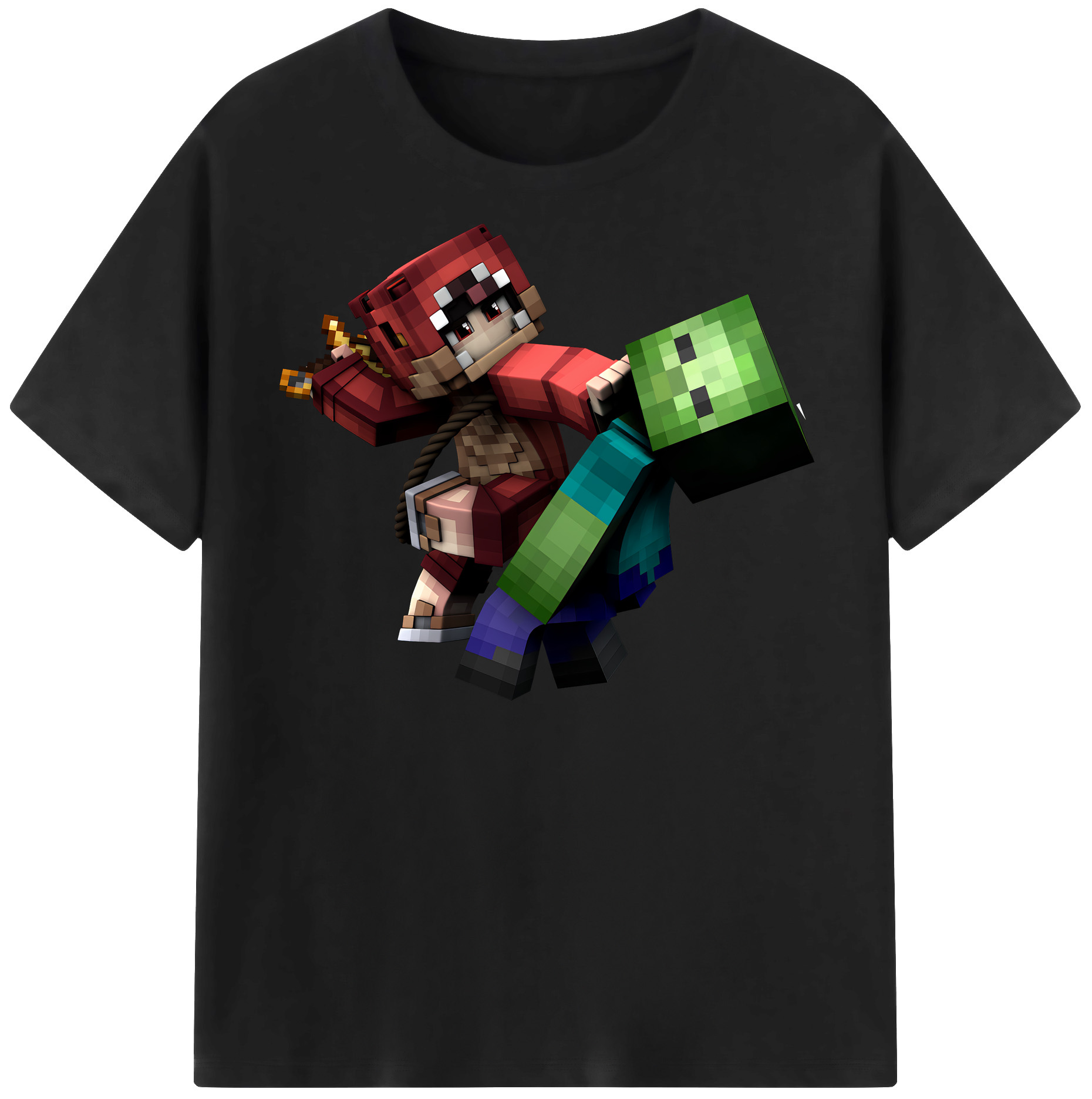 （画像用） マインクラフト ブロックの世界 Minecraft MC Block world 綿100％半袖Tシャツ（フロントプリント）
