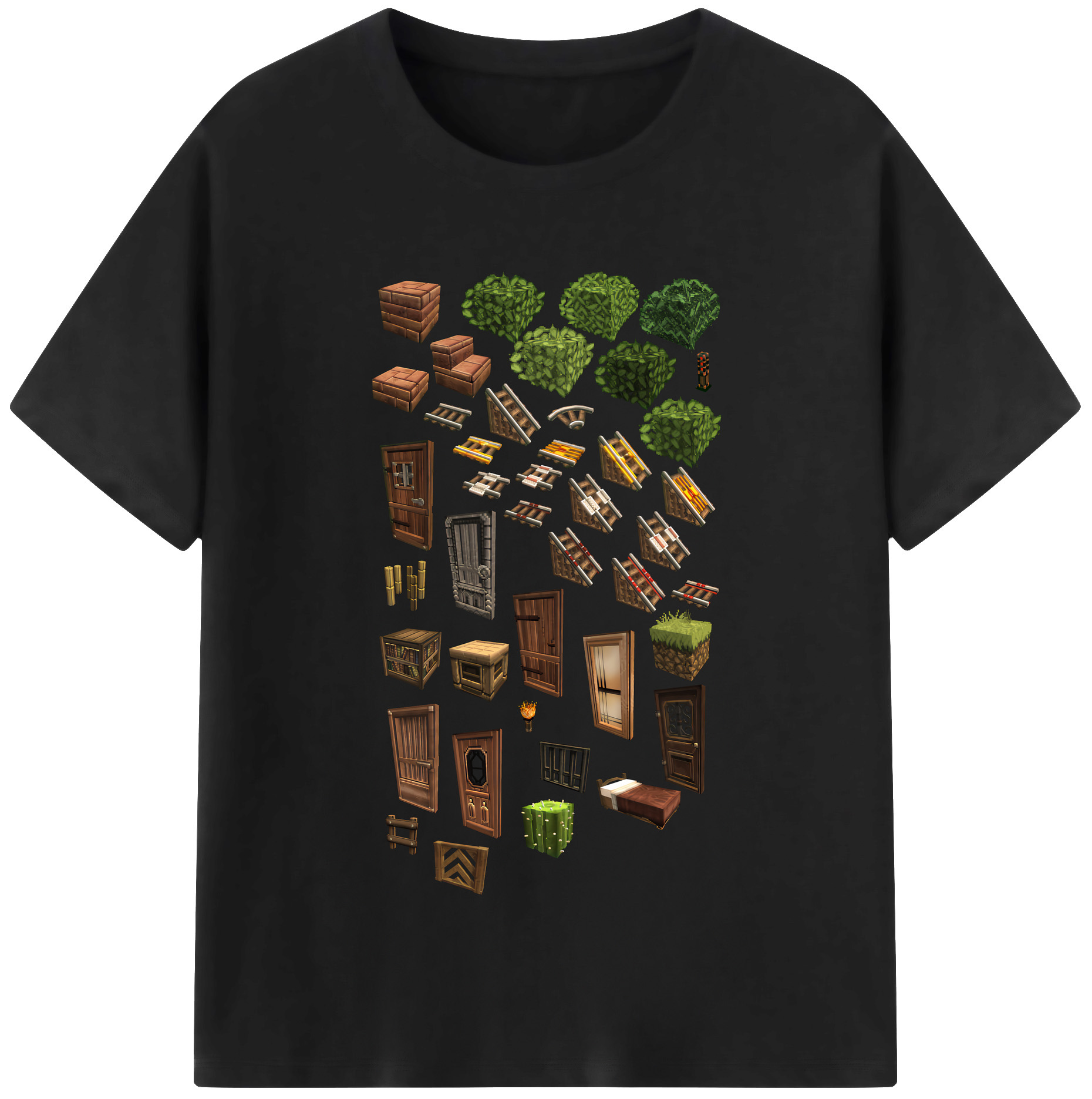 （画像用） マインクラフト ブロックの世界 Minecraft MC Block world 綿100％半袖Tシャツ（フロントプリント）