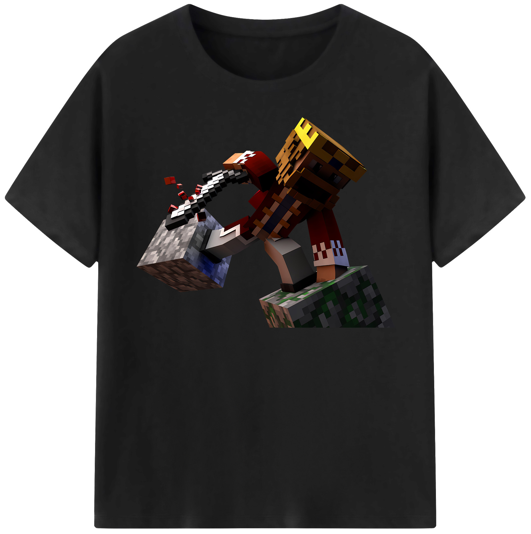 （画像用） マインクラフト ブロックの世界 Minecraft MC Block world 綿100％半袖Tシャツ（フロントプリント）