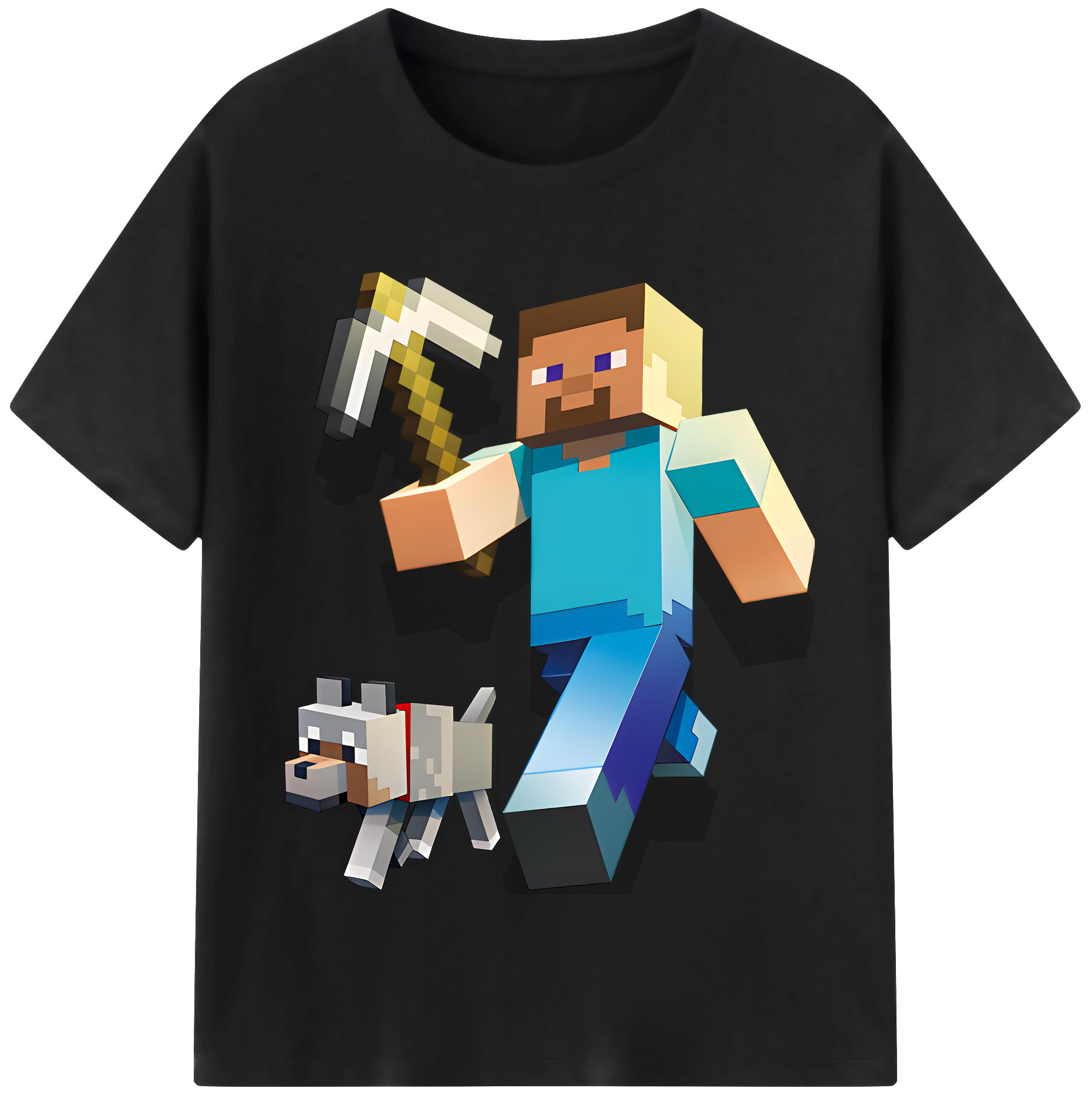 （画像用） マインクラフト ブロックの世界 Minecraft MC Block world 綿100％半袖Tシャツ（フロントプリント）
