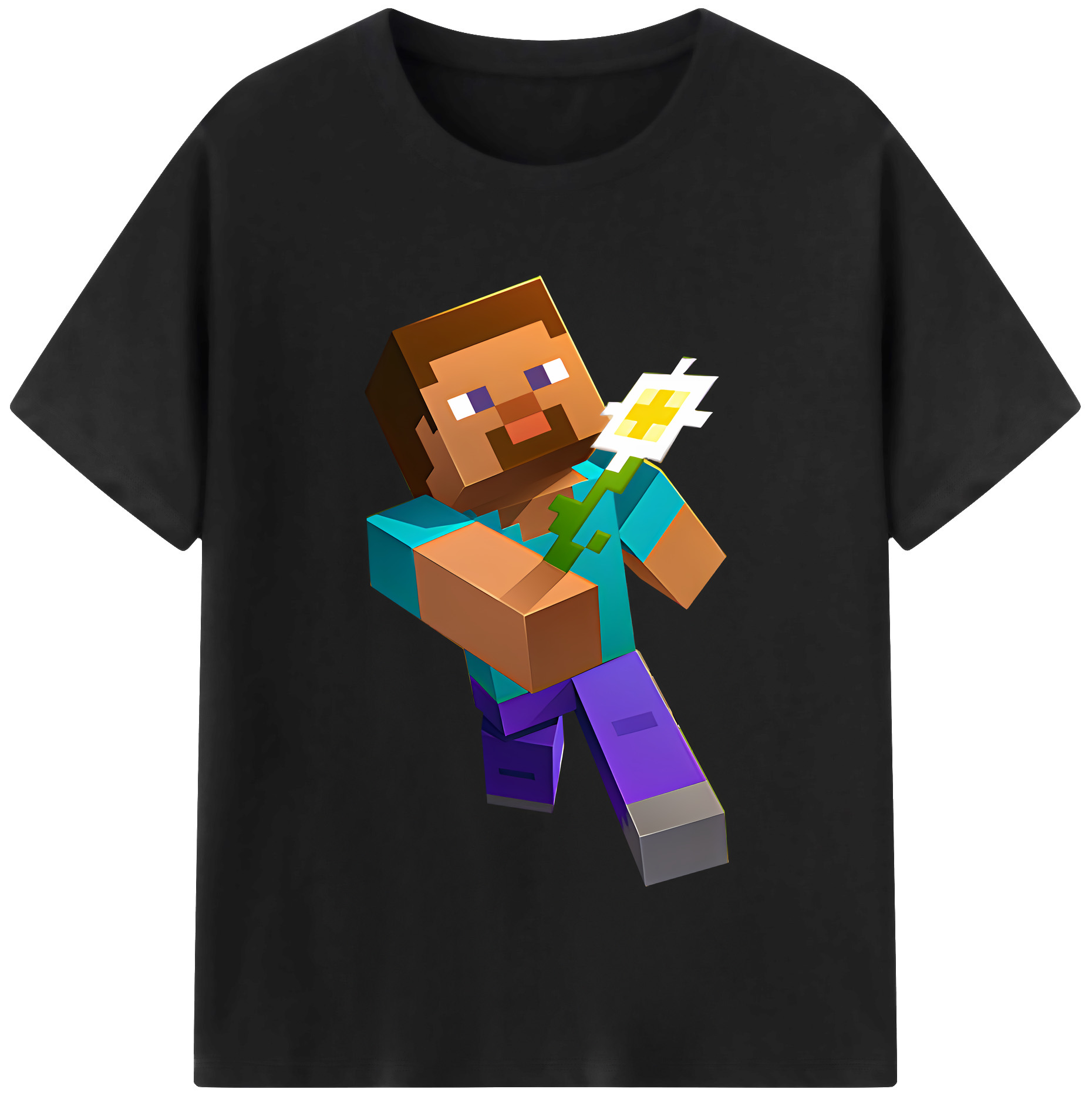 （画像用） マインクラフト ブロックの世界 Minecraft MC Block world 綿100％半袖Tシャツ（フロントプリント）