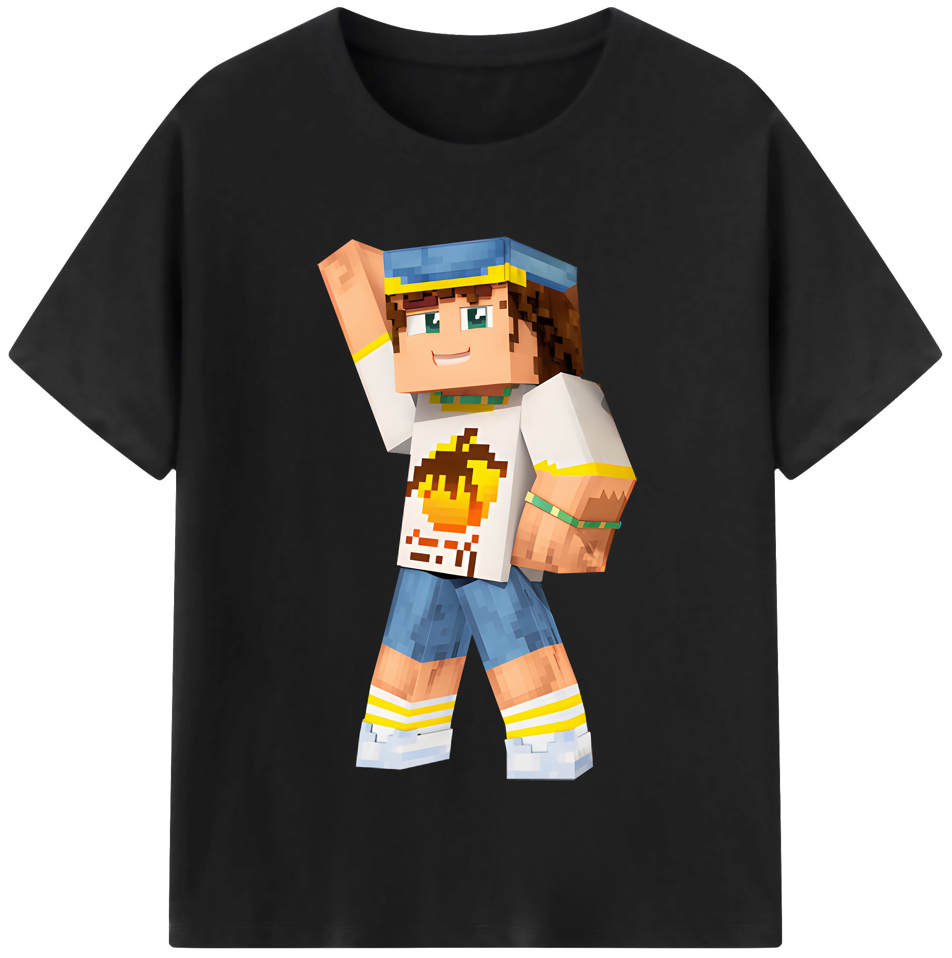 （画像用） マインクラフト ブロックの世界 Minecraft MC Block world 綿100％半袖Tシャツ（フロントプリント）