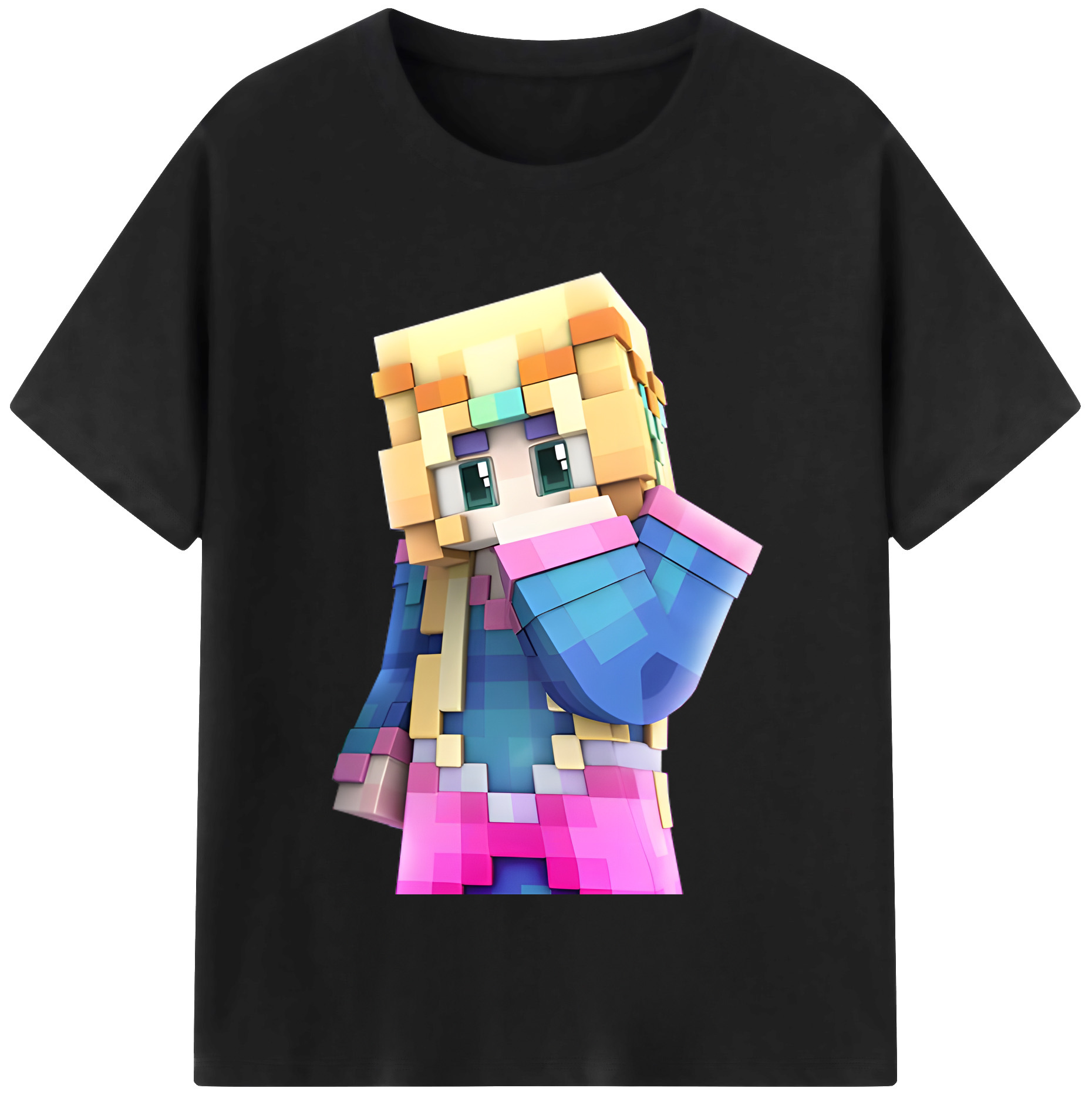 （画像用） マインクラフト ブロックの世界 Minecraft MC Block world 綿100％半袖Tシャツ（フロントプリント）