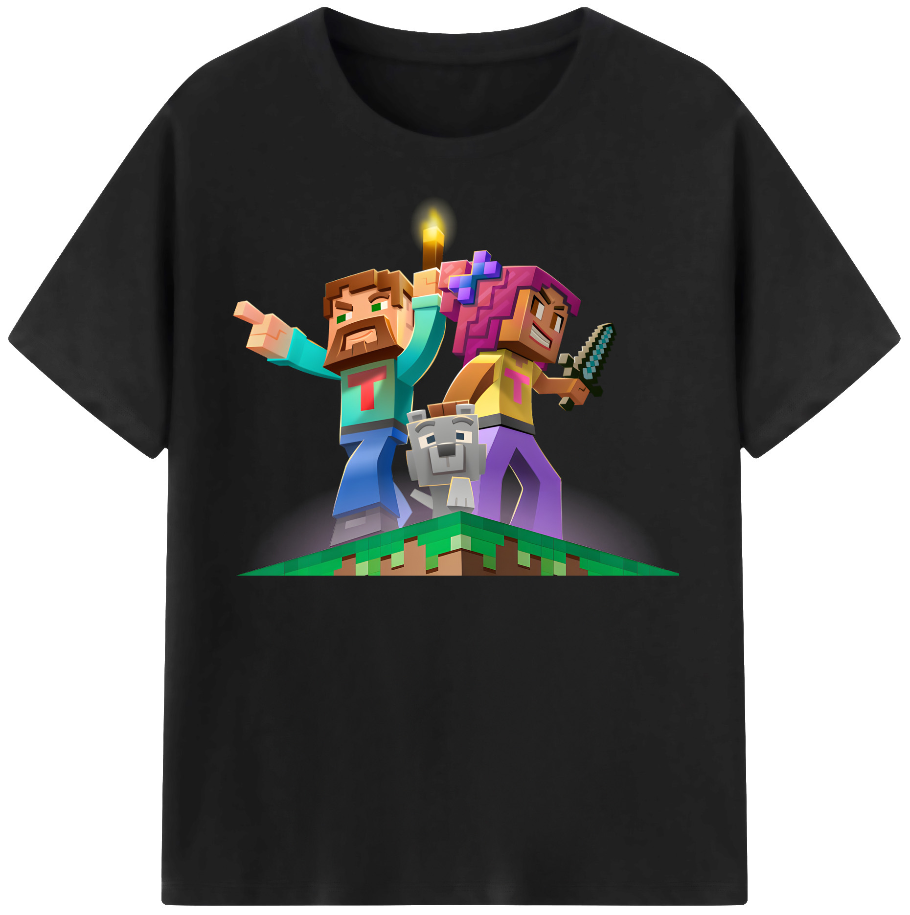 （画像用） マインクラフト ブロックの世界 Minecraft MC Block world 綿100％半袖Tシャツ（フロントプリント）
