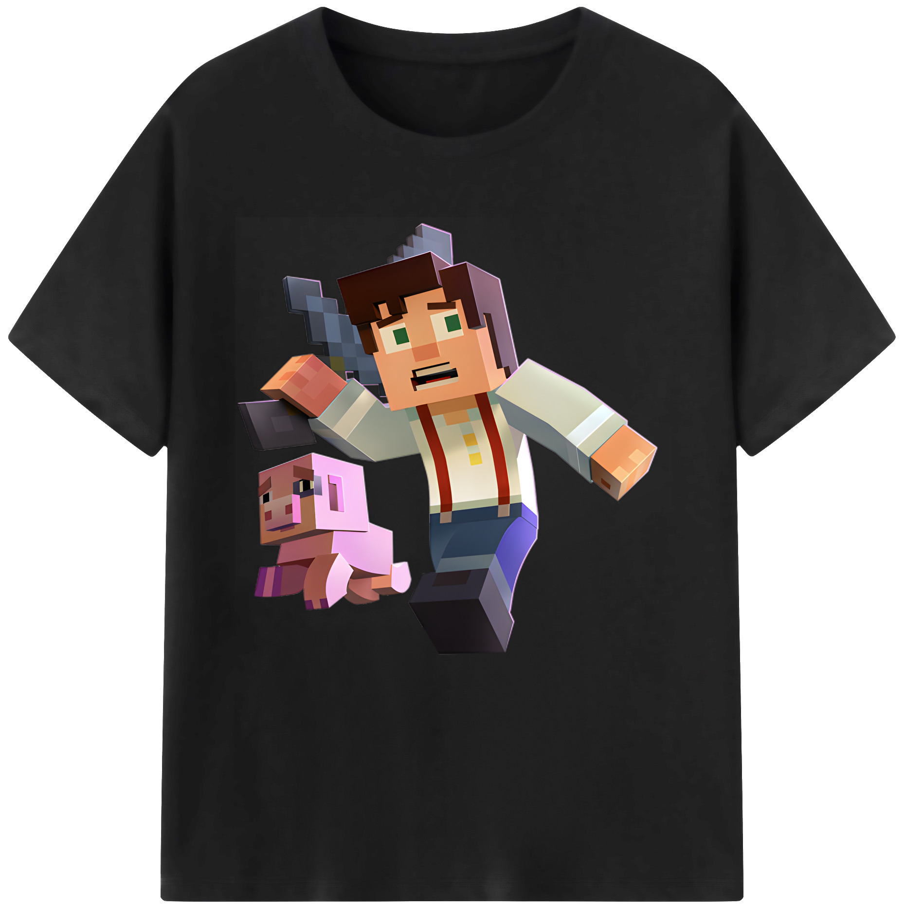 （画像用） マインクラフト ブロックの世界 Minecraft MC Block world 綿100％半袖Tシャツ（フロントプリント）