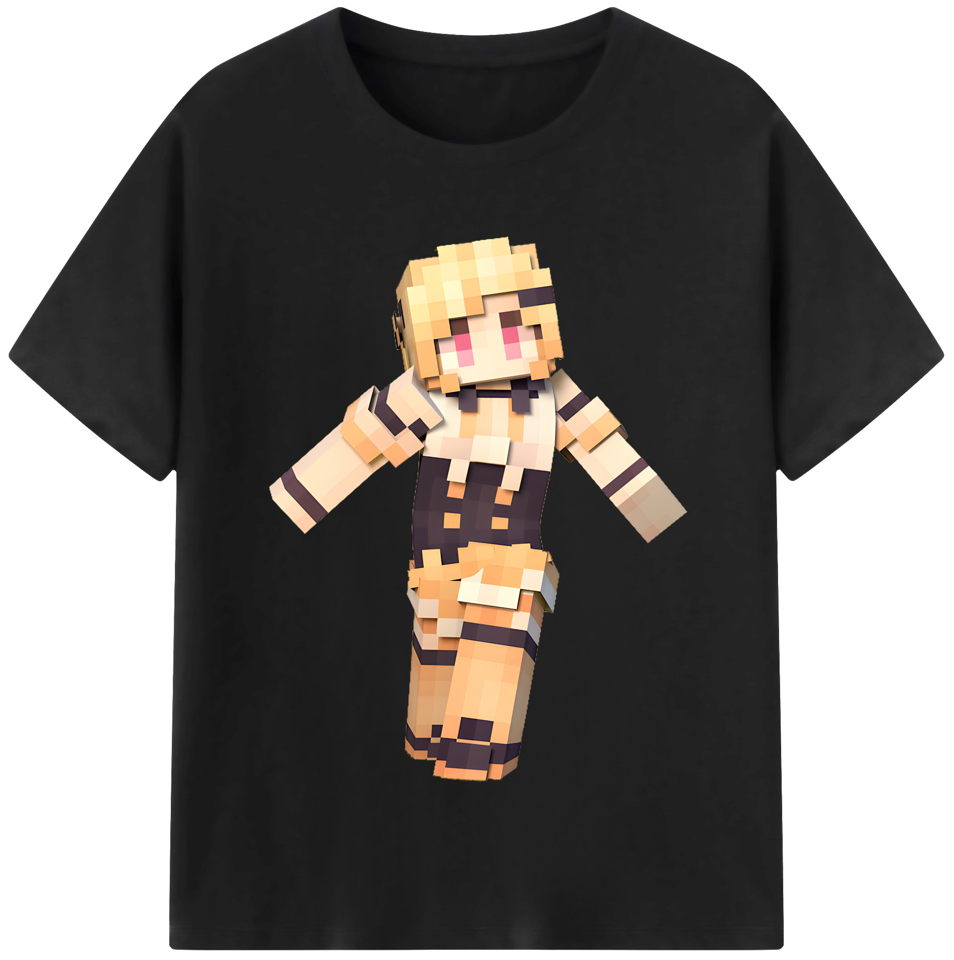 （画像用） マインクラフト ブロックの世界 Minecraft MC Block world 綿100％半袖Tシャツ（フロントプリント）