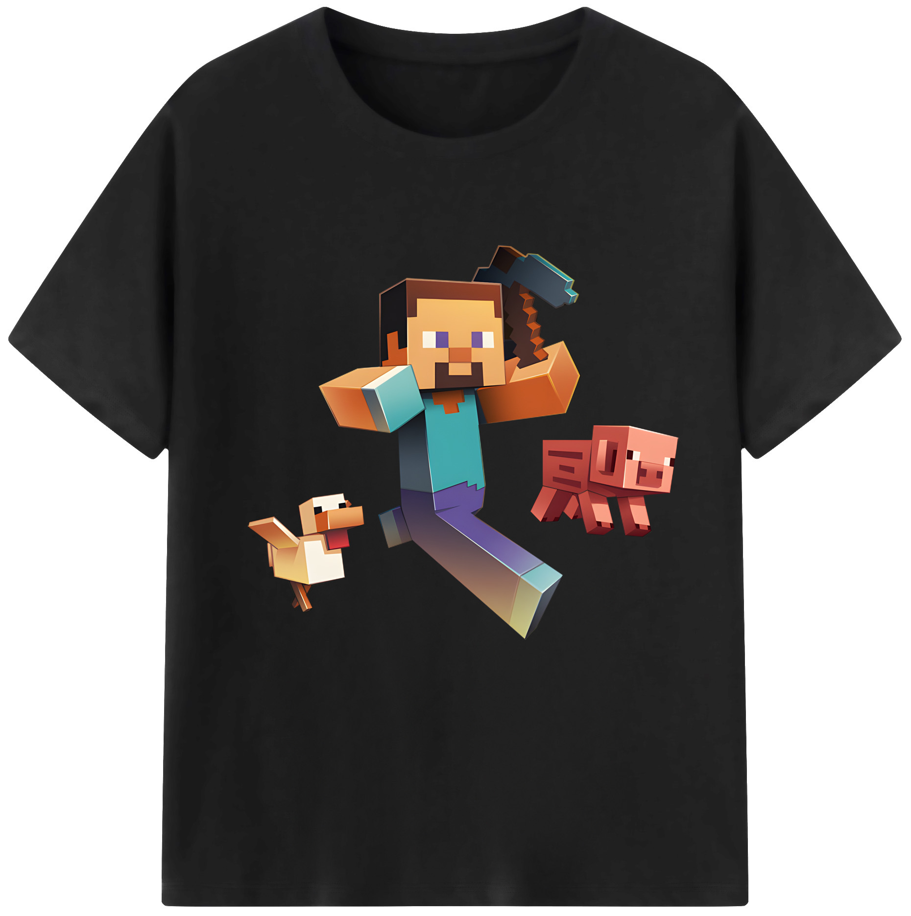 （画像用） マインクラフト ブロックの世界 Minecraft MC Block world 綿100％半袖Tシャツ（フロントプリント）
